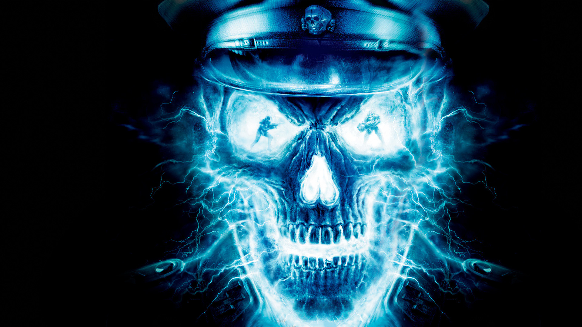 Teschio, Fiamme blu, Berretto, Arte digitale, 16:9 Full HD, sfondo widescreen