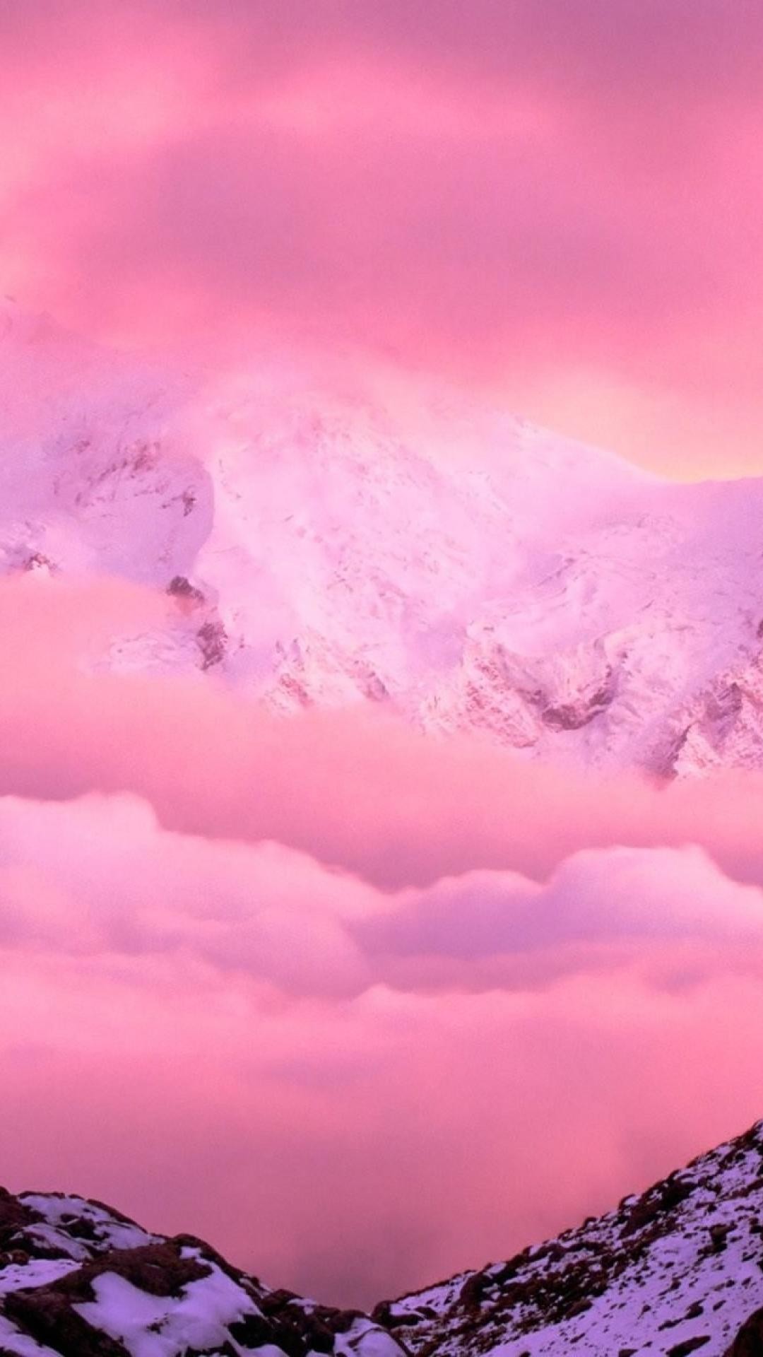 Montagne, Nuvole rosa, Verticale, 1080x1920, schermata di blocco iPhone