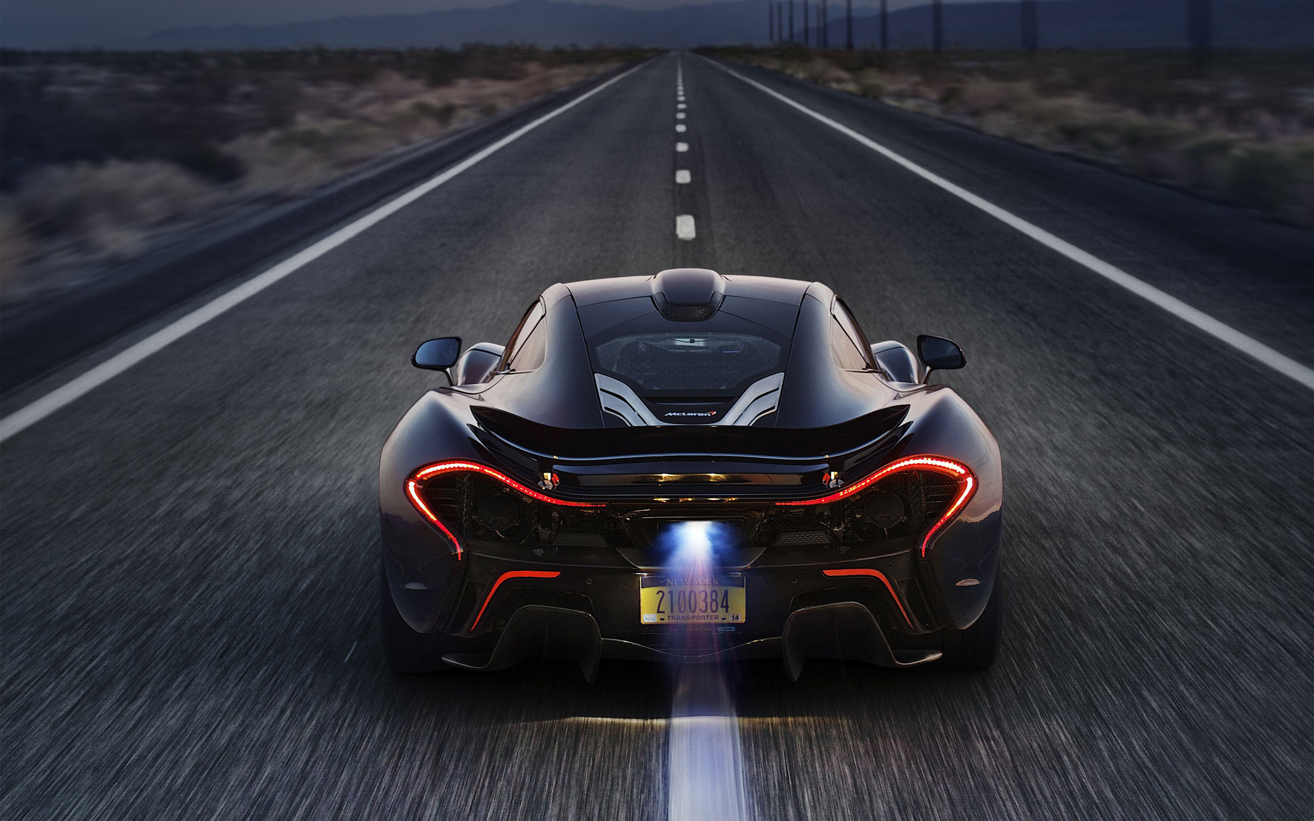 McLaren P1, Strada, Nero, Mosso, Vista posteriore, 2K, sfondo per PC