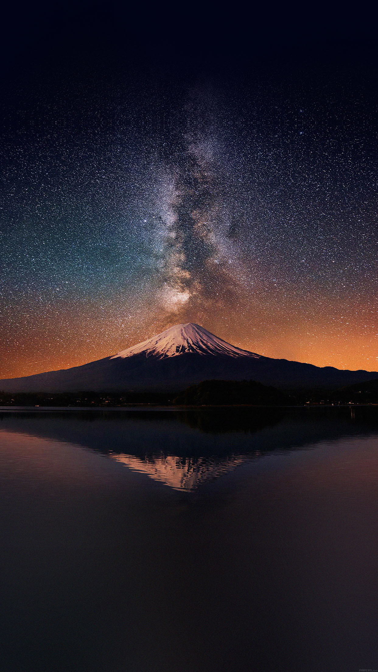 Via Lattea, Monte Fuji, Notte, Lago, Riflesso, sfondo iPhone