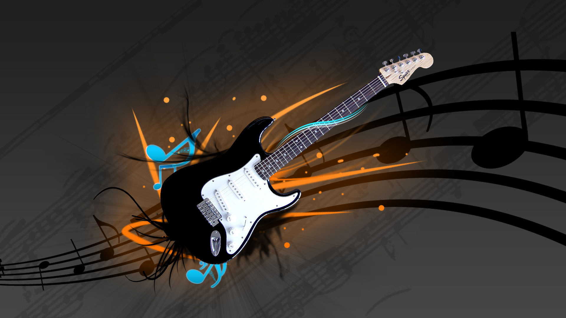Chitarra elettrica, Fender Stratocaster, Pentagramma, Note musicali, Arte digitale, sfondo desktop