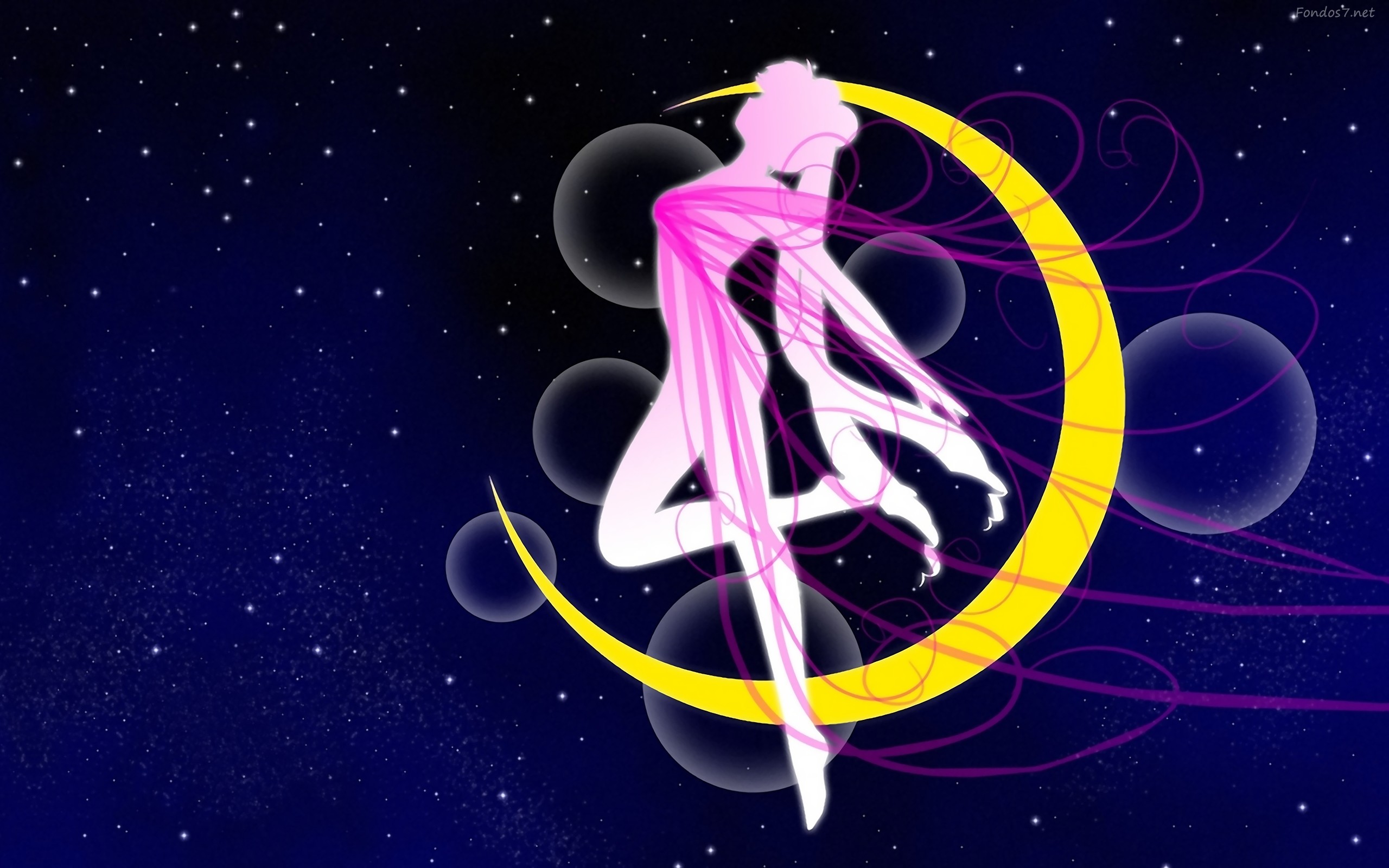 Sailor Moon, Luna crescente, Silhouette, Notte stellata, 2K, wallpaper desktop