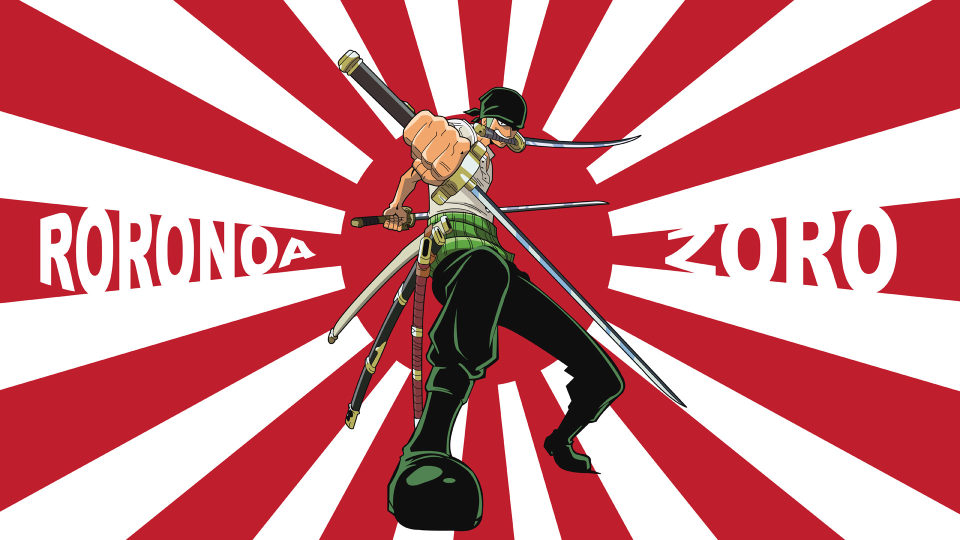 Roronoa Zoro, One Piece, Santoryu, Sol levante, Rosso e bianco, Full HD, sfondo per portatile