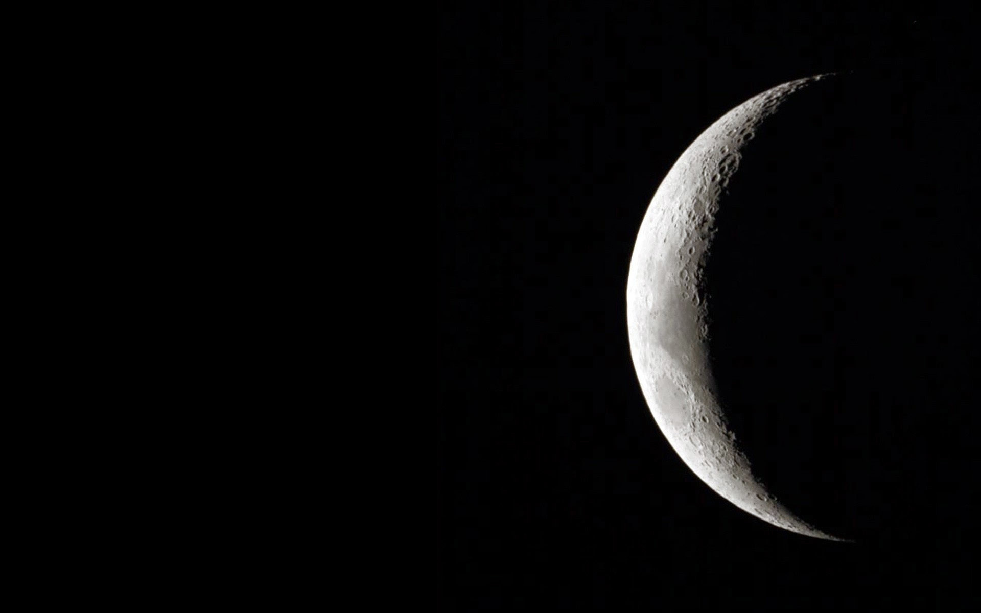 Luna crescente, Crateri, Sfondo nero, 16:10 Full HD, wallpaper widescreen