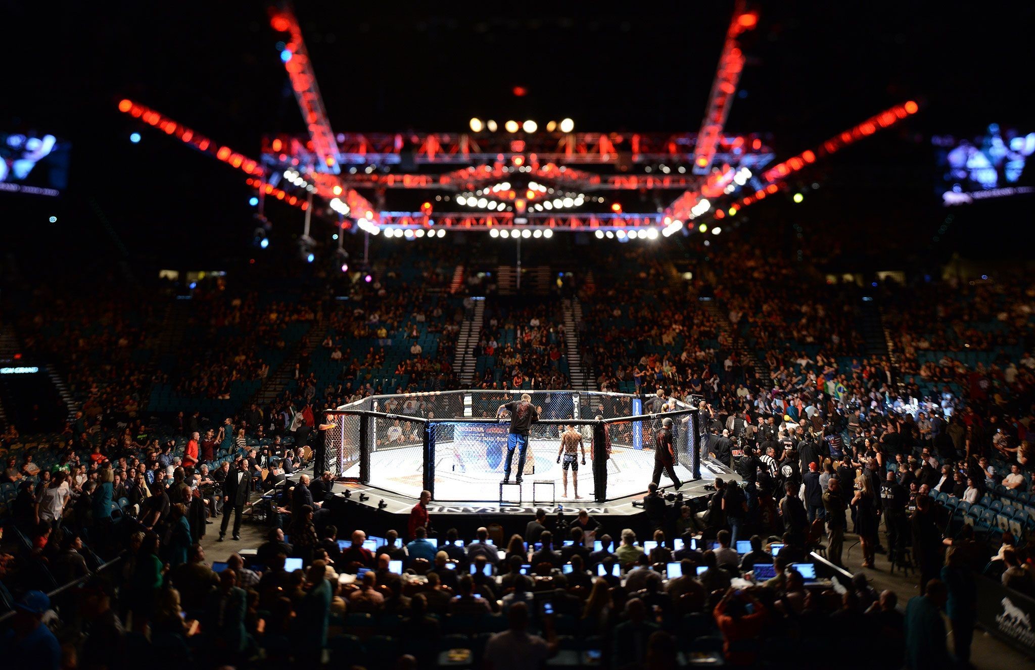 UFC, Arena, Ottagono, Luci rosse, Pubblico, Full HD, sfondo per PC