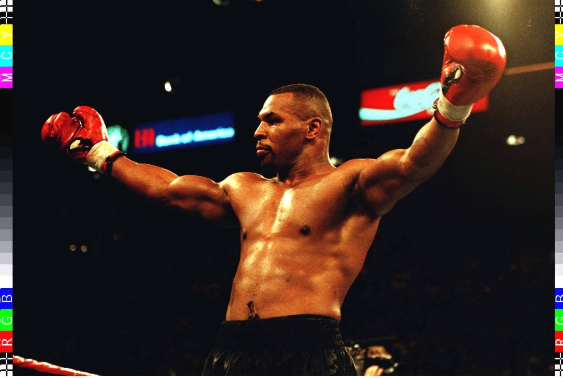 Mike Tyson, Braccia alzate, Vittoria, Guantoni rossi, Ring, Full HD, sfondo per PC