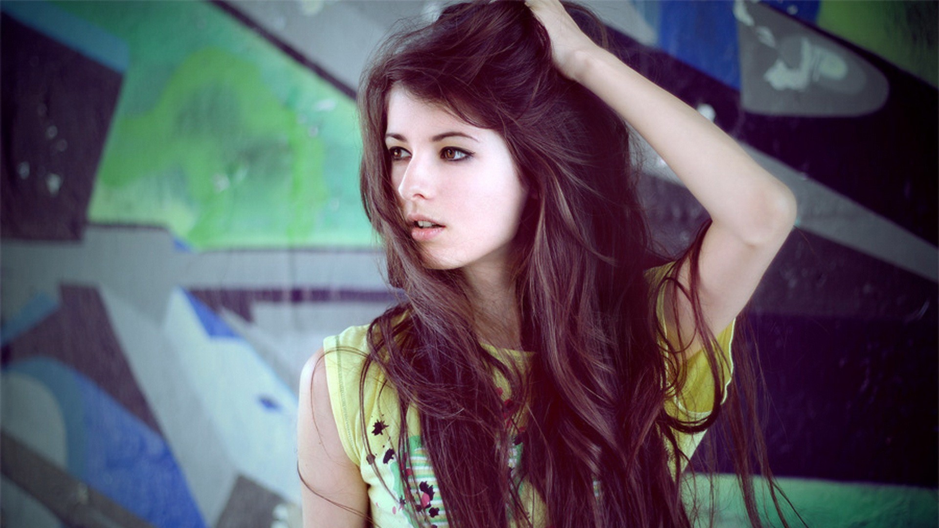 Ragazza, Capelli rossi, Graffiti, Ritratto, Full HD, sfondo per portatile