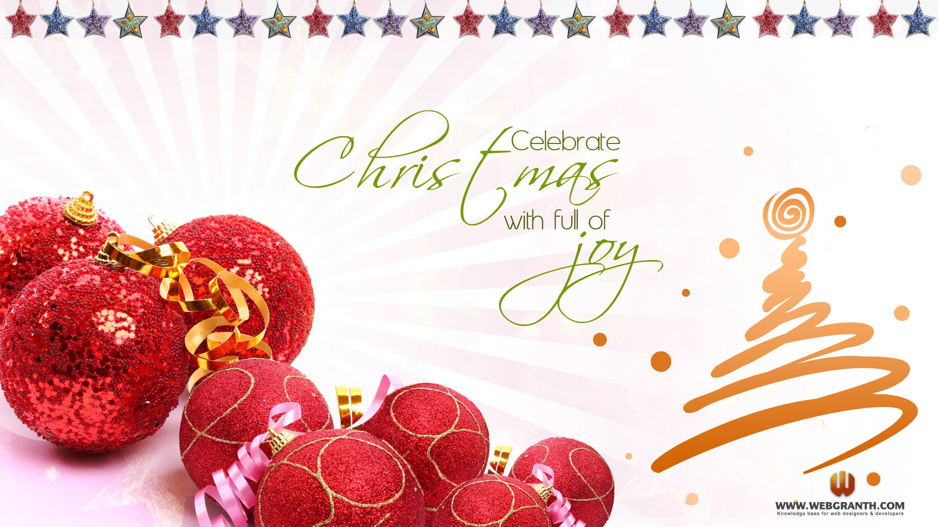 Celebrate Christmas with full of joy, Palline rosse, Albero di Natale, sfondo Full HD per computer