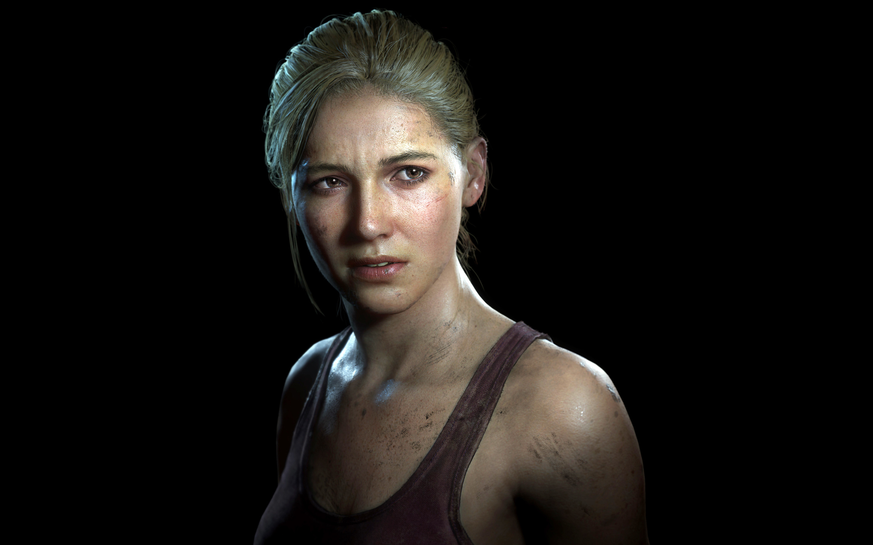 Elena Fisher, Uncharted 4, Ritratto, Sfondo nero, 2K, wallpaper per computer
