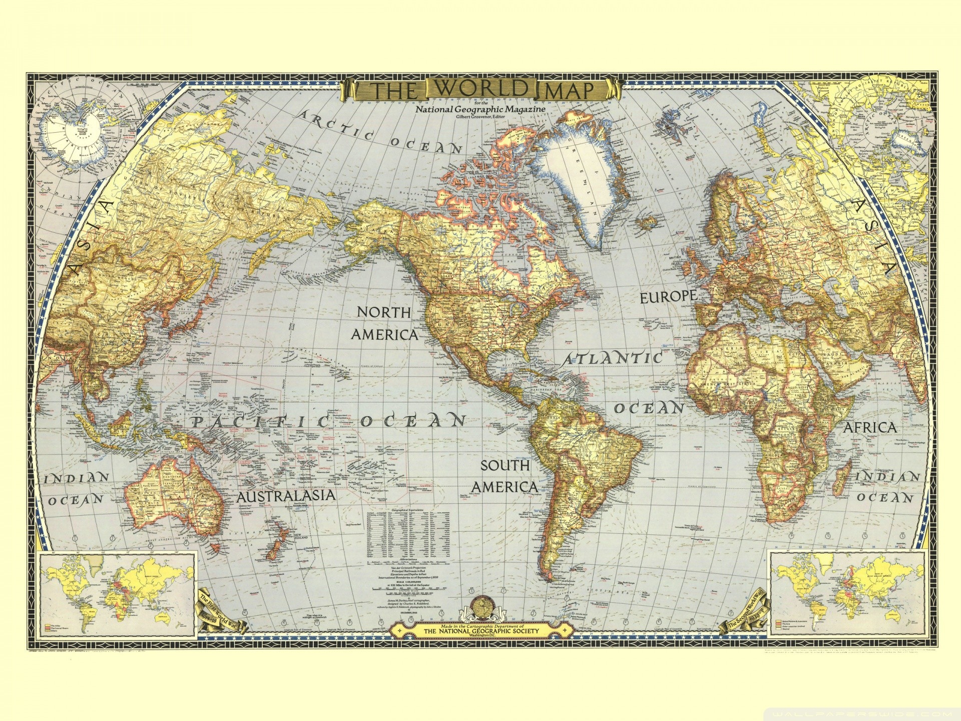 Mappa del mondo, Mappa vintage, Planisfero, Full HD, sfondo per iPad e tablet