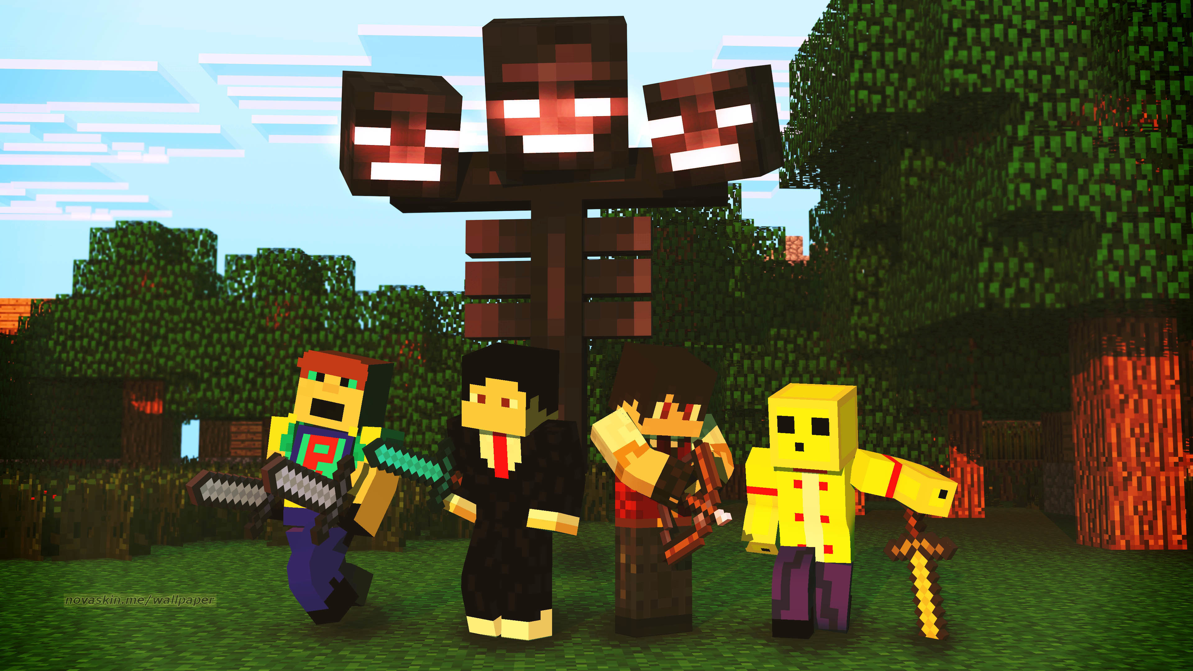 Minecraft, Wither, Novaskin, Skin personalizzate, Foresta, 3840x2160, wallpaper desktop
