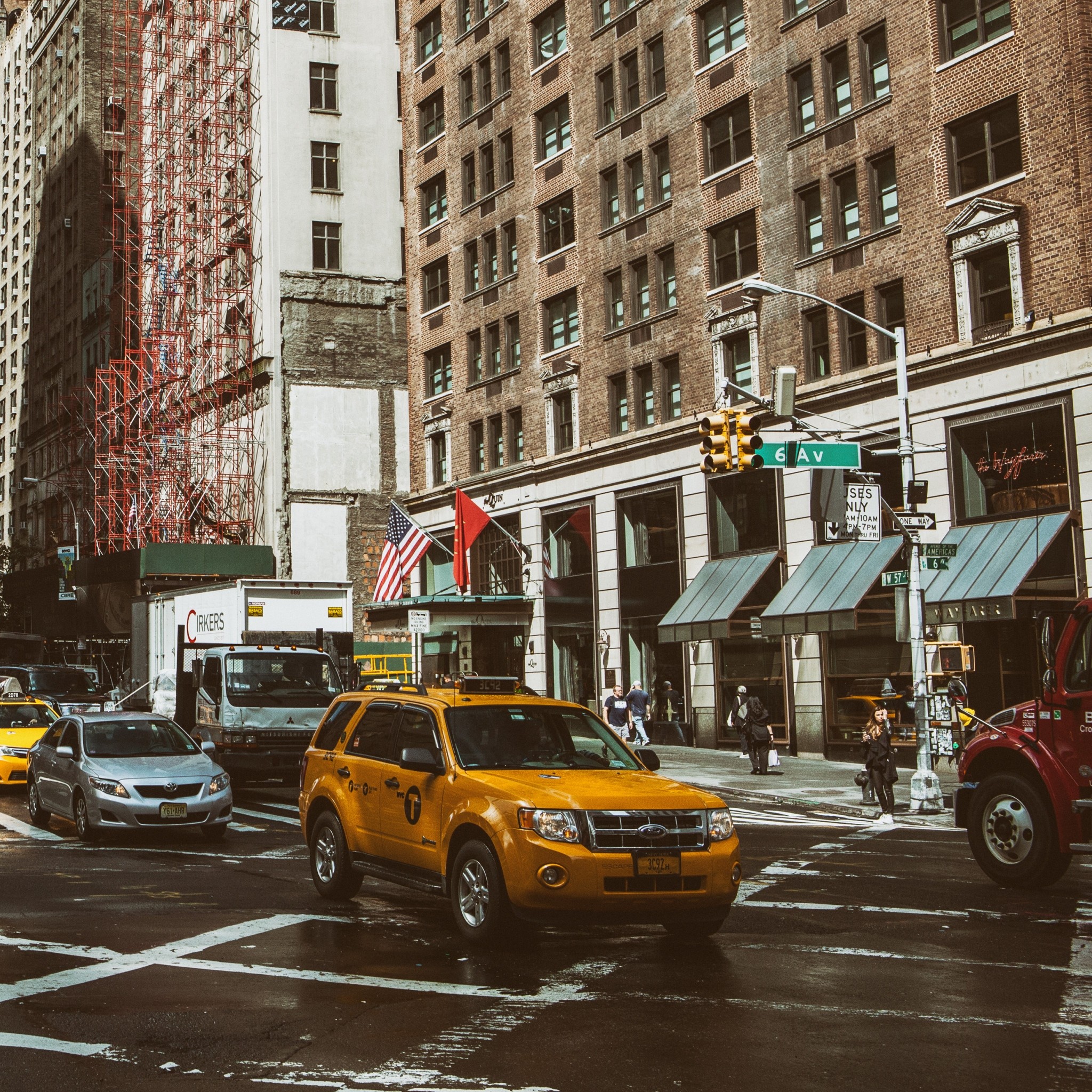 Taxi giallo, Strada, Manhattan, Edifici, Full HD, sfondo per iPad e tablet