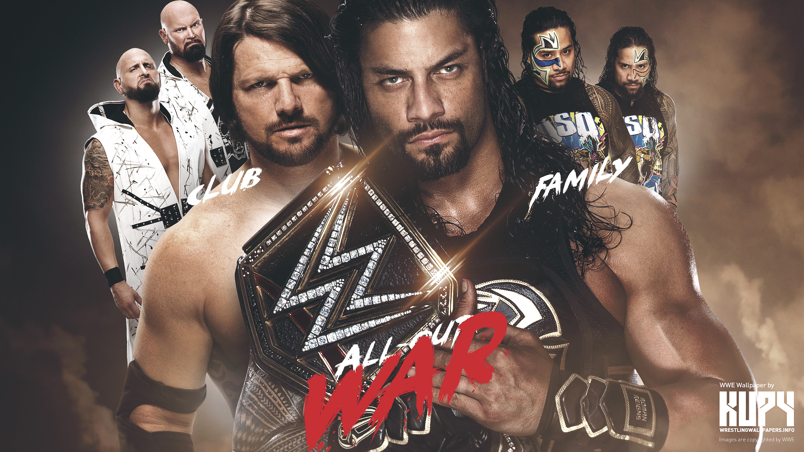 Roman Reigns, AJ Styles, The Usos, Luke Gallows, Karl Anderson, WWE, sfondo 2560x1440 per PC