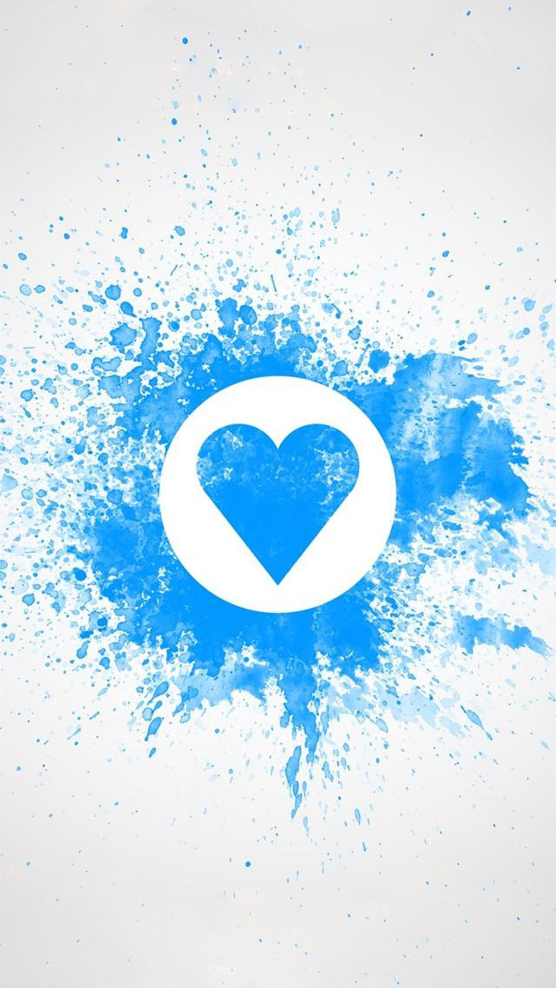 Cuore azzurro, Schizzi di vernice, Sfondo bianco, 1080x1920, schermata di blocco iPhone