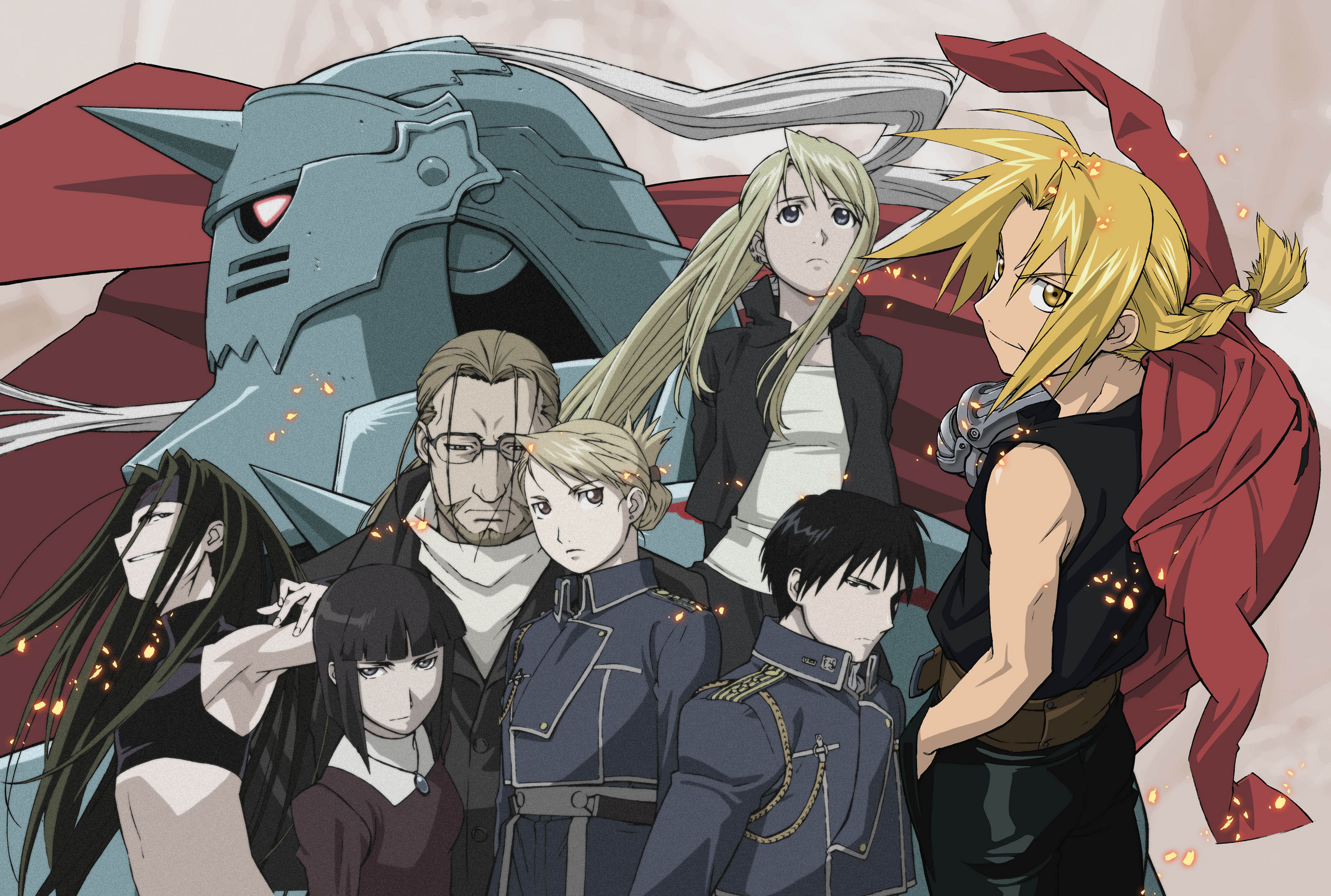 Fullmetal Alchemist, Alphonse Elric, Edward Elric, Winry Rockbell, Roy Mustang, wallpaper 2K
