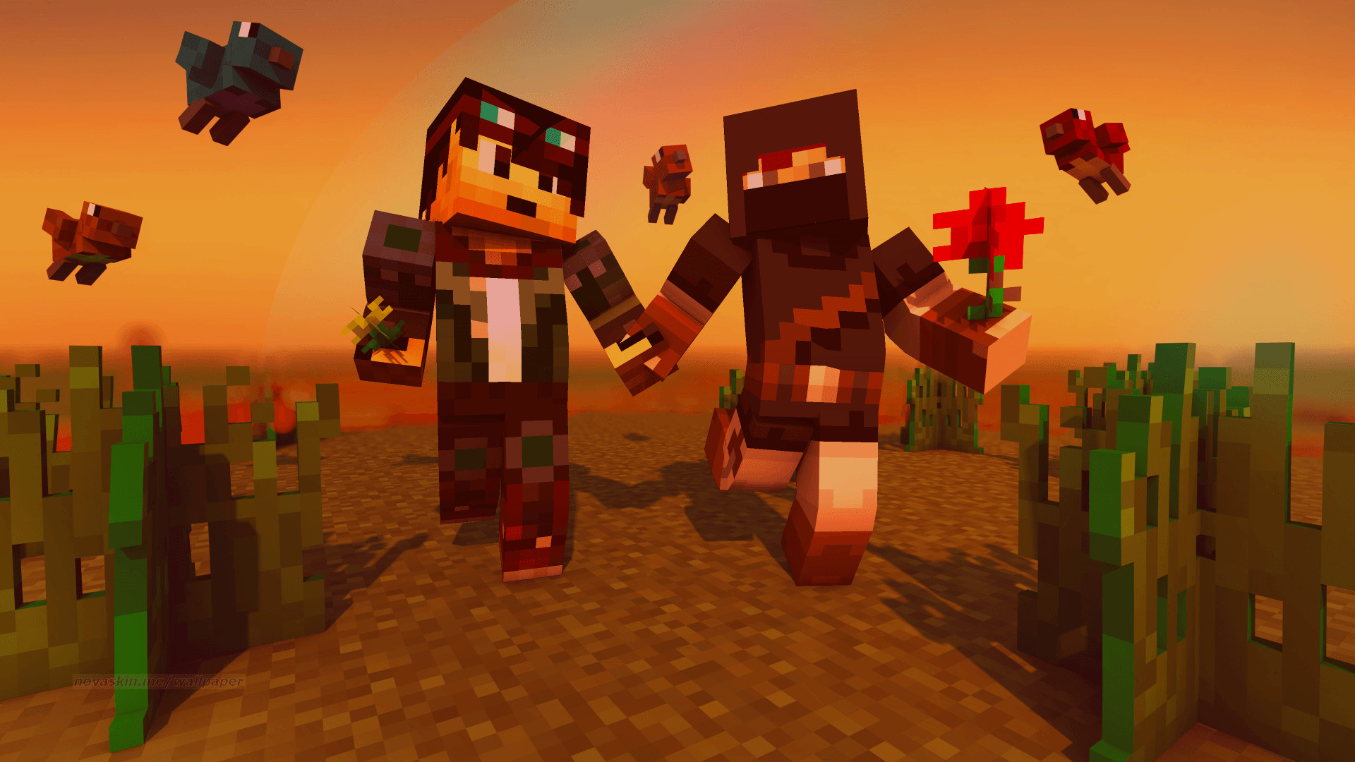Minecraft, Skin, Tramonto, Rose, Deserto, Full HD, sfondo Windows 11