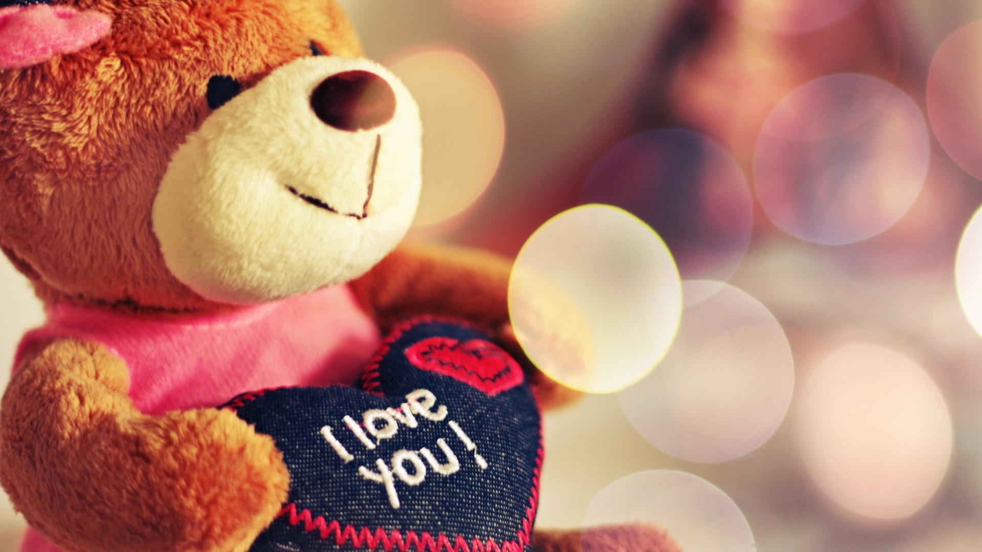 Orsacchiotto, I love you, Cuore, Bokeh, 16:9 Full HD, sfondo widescreen