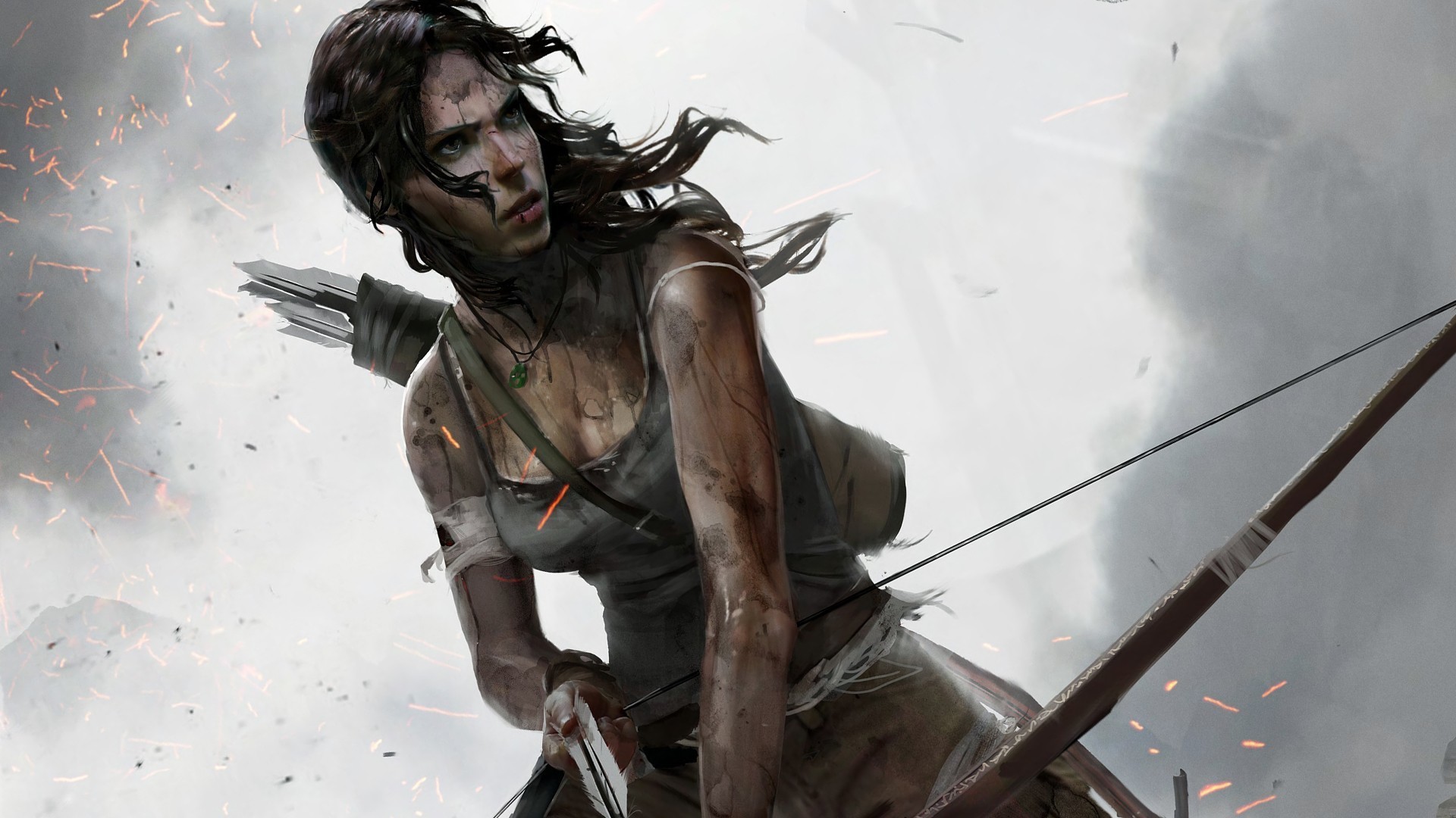 Lara Croft, Tomb Raider (2013), Arco, Scintille, 1920x1080, immagine di sfondo