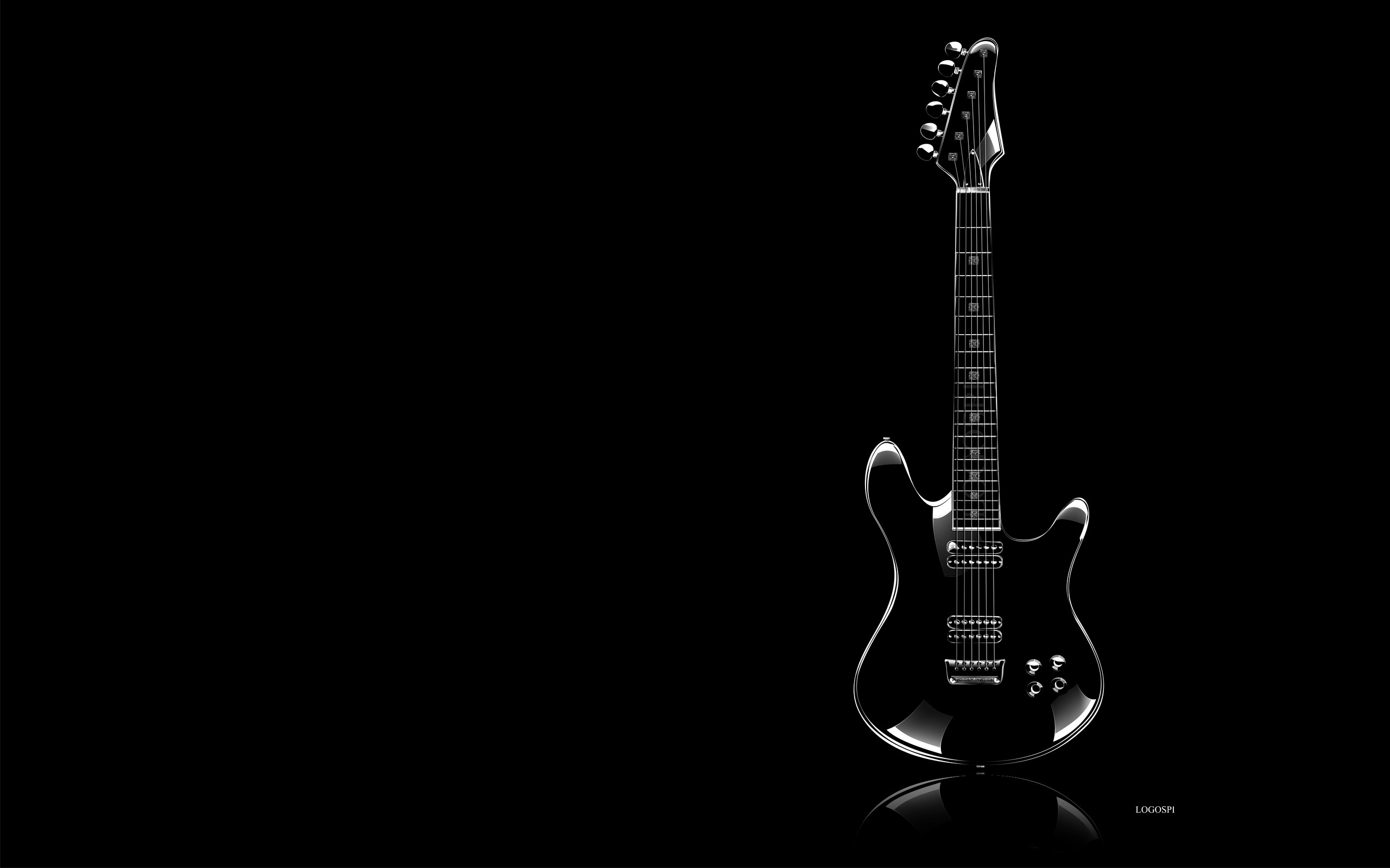 Chitarra elettrica, Sfondo nero, Minimalismo, 2K, wallpaper per portatile