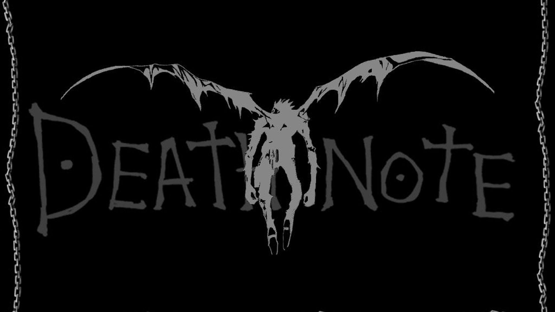 Death Note, Ryuk, Logo, Sfondo nero, 16:9 Full HD, wallpaper widescreen