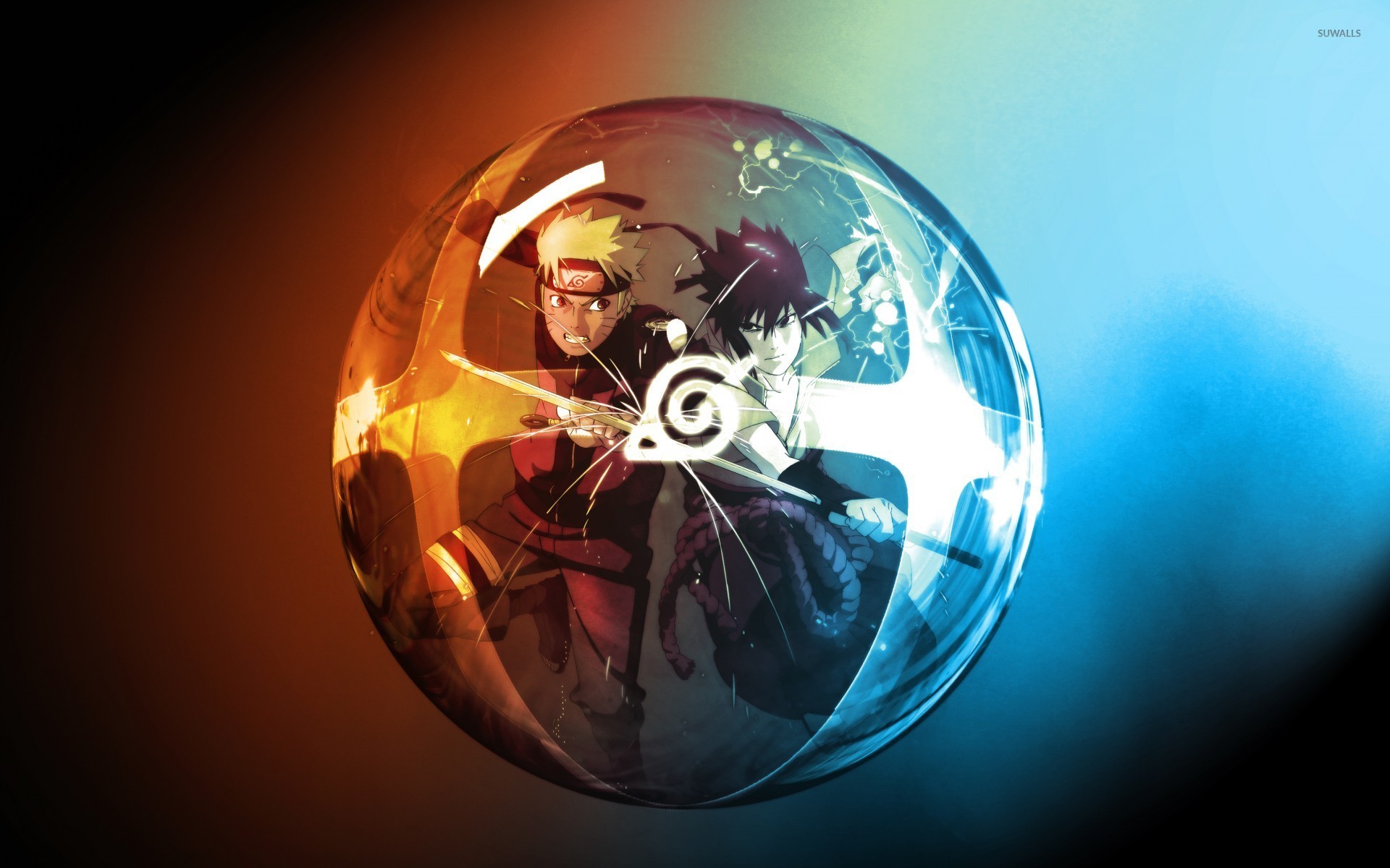 Sasuke Uchiha, Naruto Uzumaki, Simbolo della Foglia, Sfera, 1920x1200, sfondo per PC