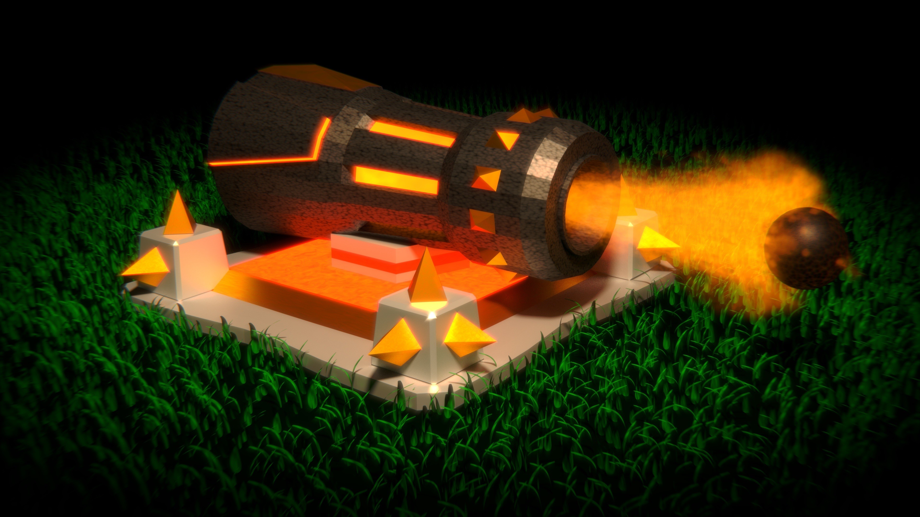 Cannone, Clash of Clans, Palla di cannone, Fuoco, Prato, Notte, 4K, sfondo per portatile