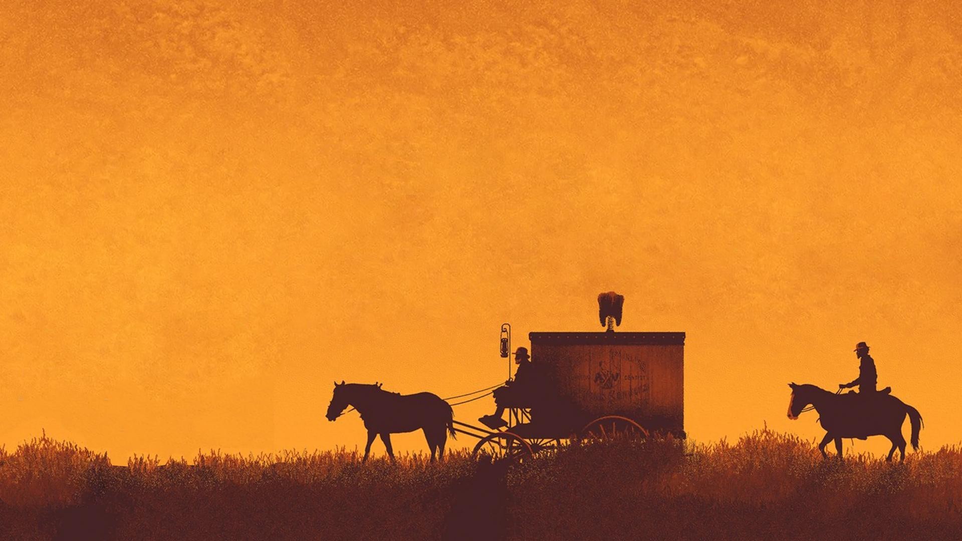 Django Unchained, Quentin Tarantino, Silhouette, Cavalli, Tramonto, sfondo desktop 1920x1080