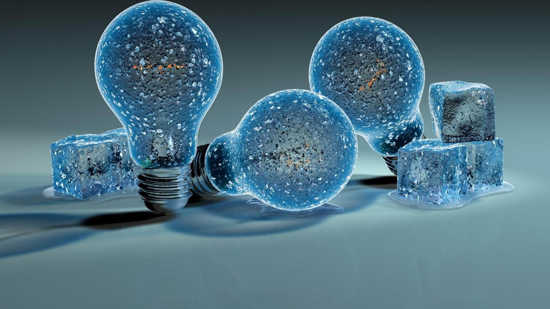 Lampadine, Ghiaccio, Cubetti, Rendering 3D, 1920x1080, sfondo per PC