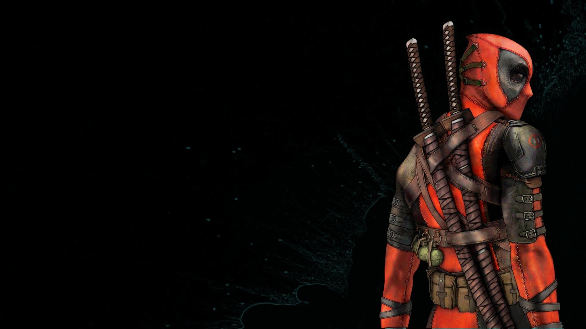 Deadpool, Katana, Sfondo nero, Full HD, wallpaper desktop