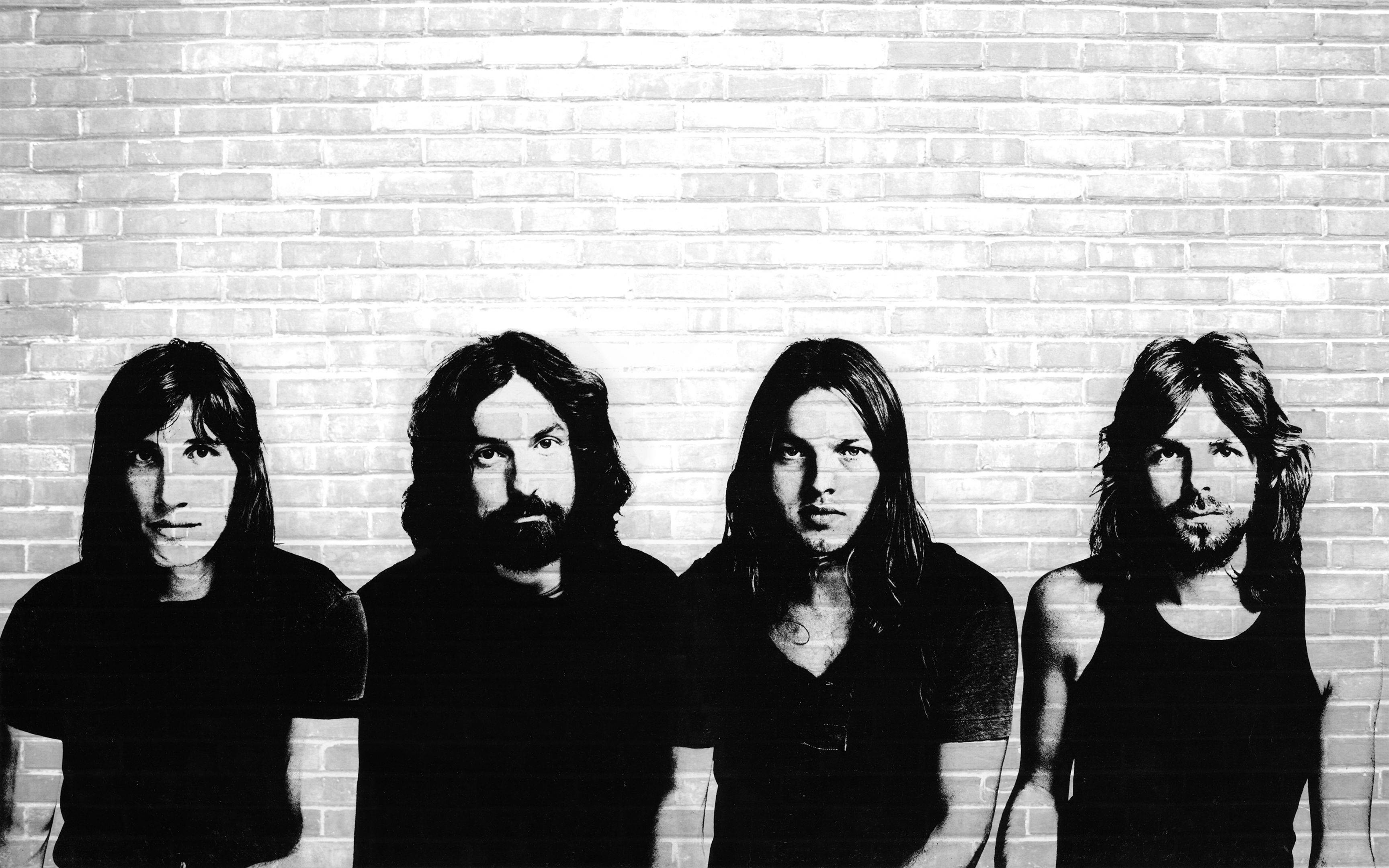 Pink Floyd, Roger Waters, David Gilmour, Nick Mason, Richard Wright, Bianco e nero, sfondo 2K