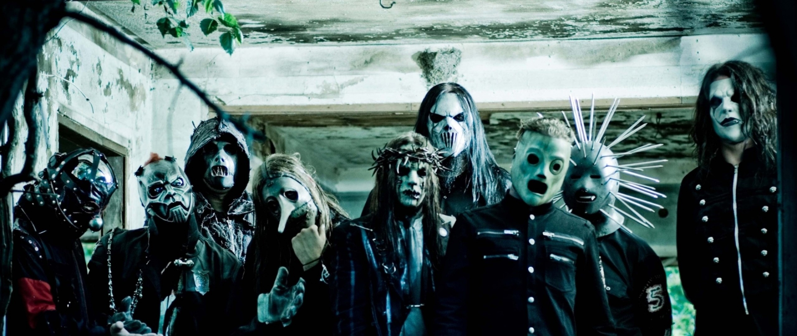 Slipknot, Foto di gruppo, Maschere, Band metal, 2560x1080, immagine di sfondo