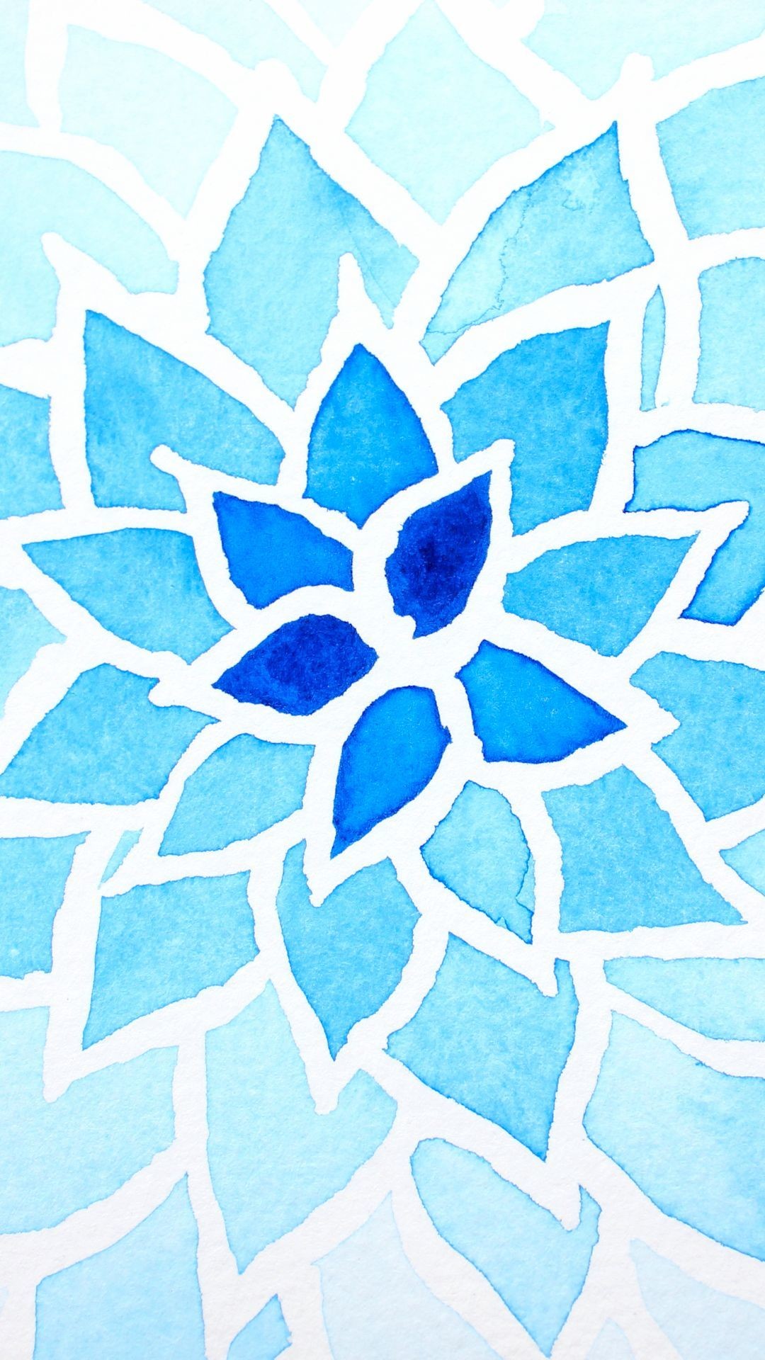 Fiore stilizzato, Acquerello, Blu, Mandala, Full HD, sfondo verticale per cellulare