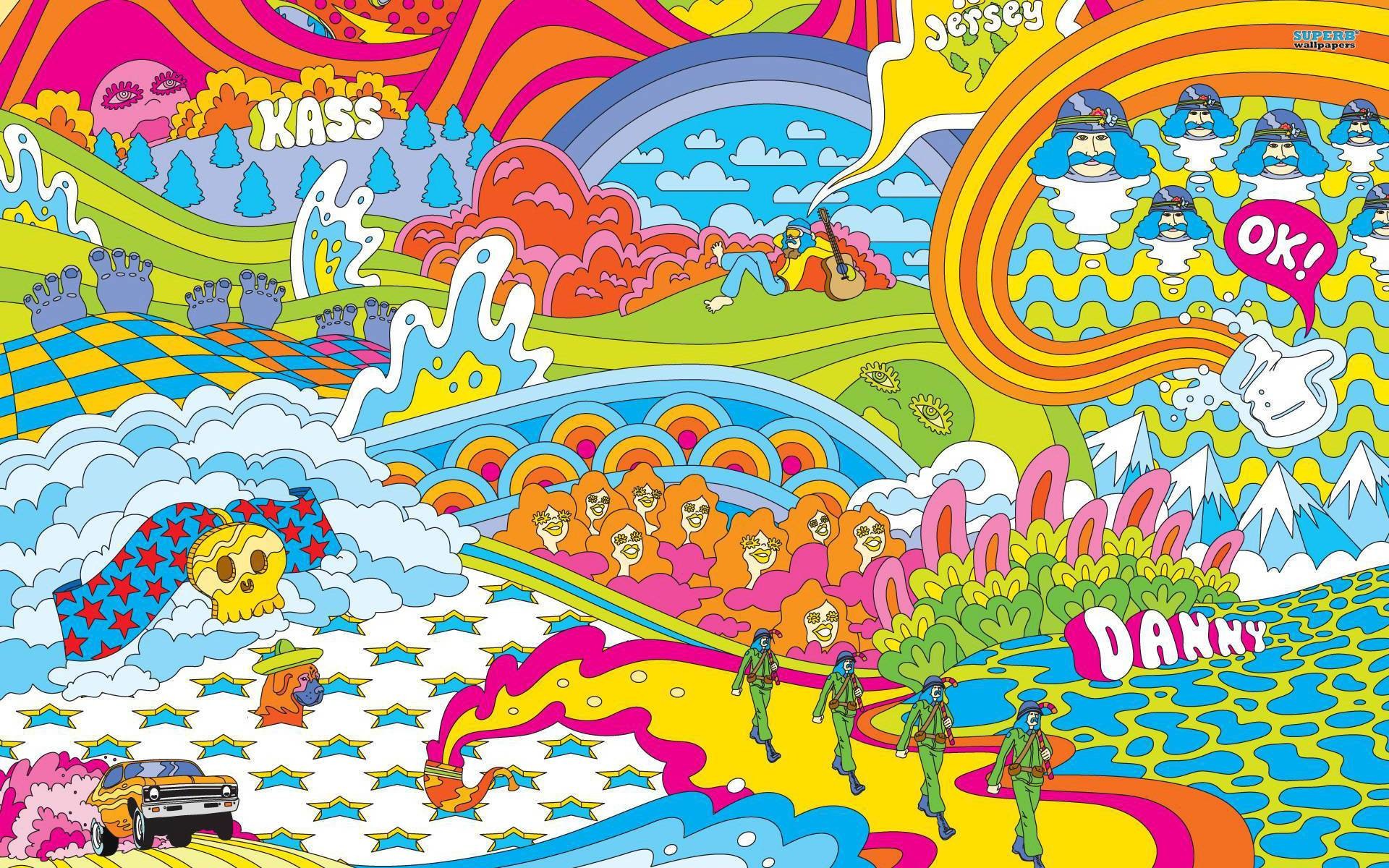Arte psichedelica, Pop art, Arcobaleni, Fumetto, Full HD, sfondo per portatile