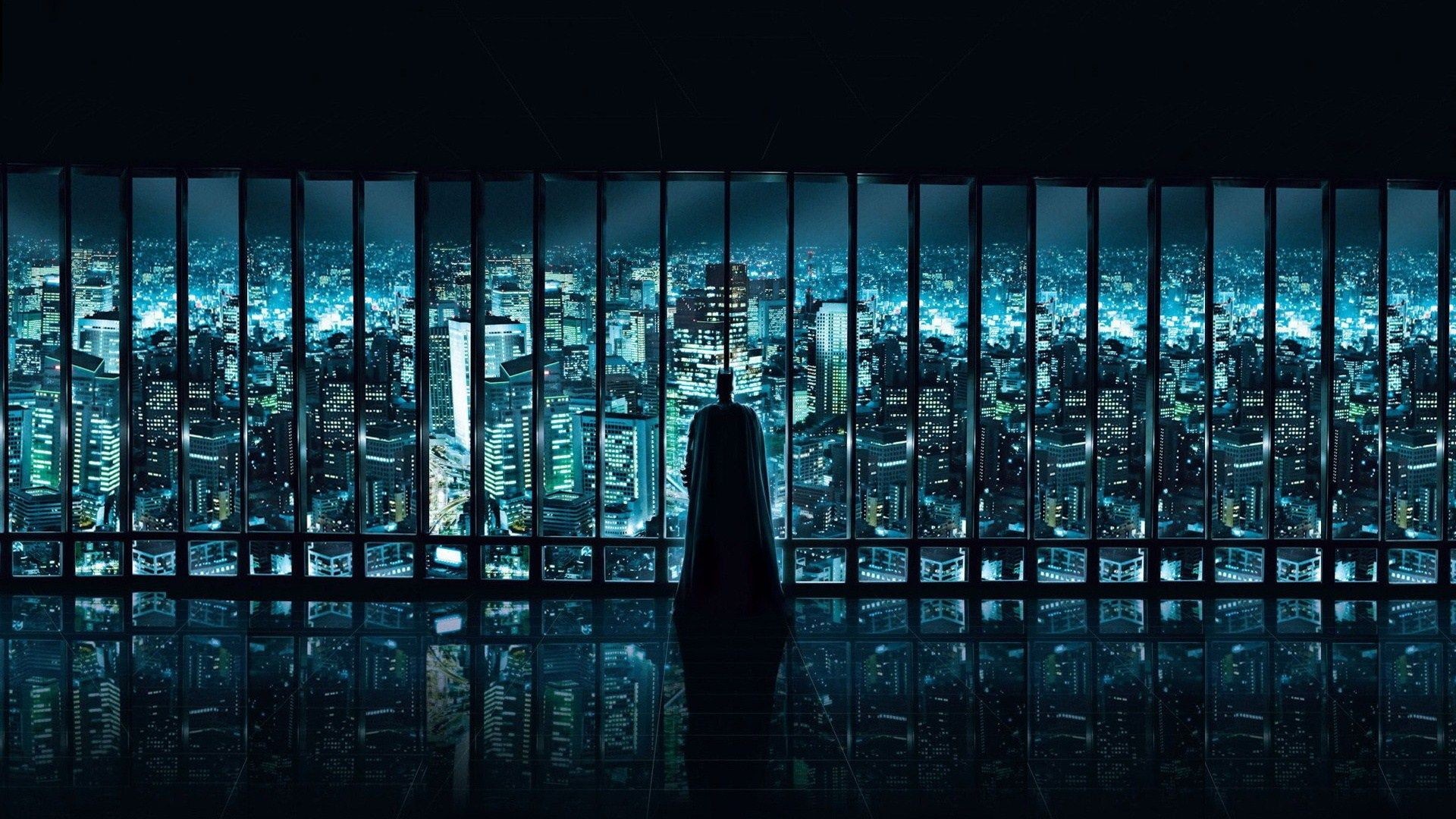 Gotham City, Vetrata, Skyline, Blu, Full HD, sfondo per portatile