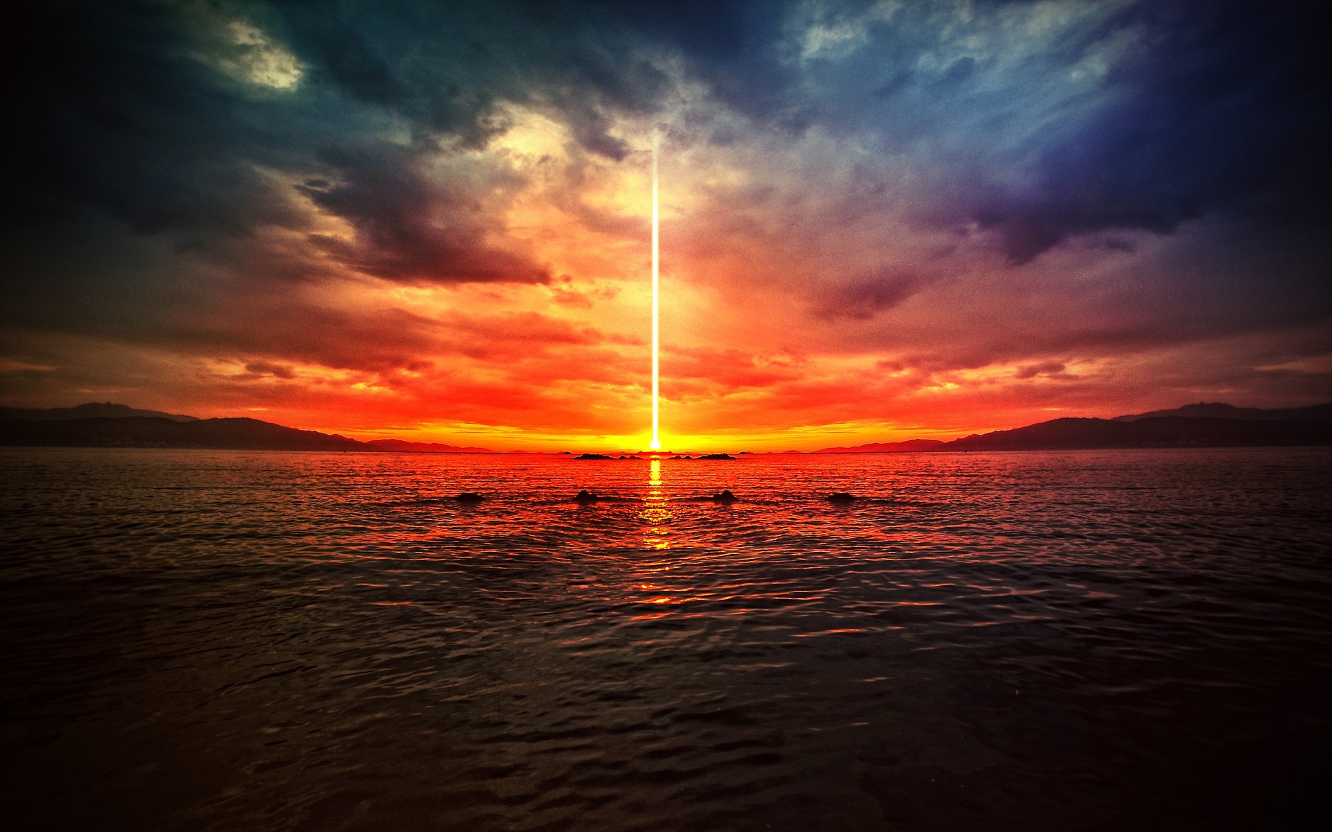 Tramonto, Mare, Cielo drammatico, Rosso, wallpaper Android