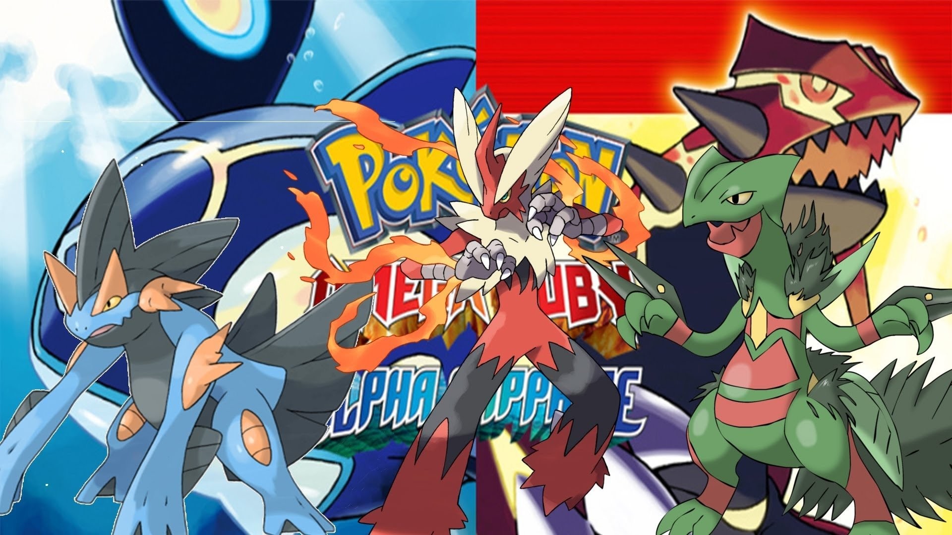 Pokémon Rubino Omega e Zaffiro Alpha, Mega Swampert, Mega Blaziken, Mega Sceptile, Groudon Archeo, Kyogre Archeo, sfondo per PC