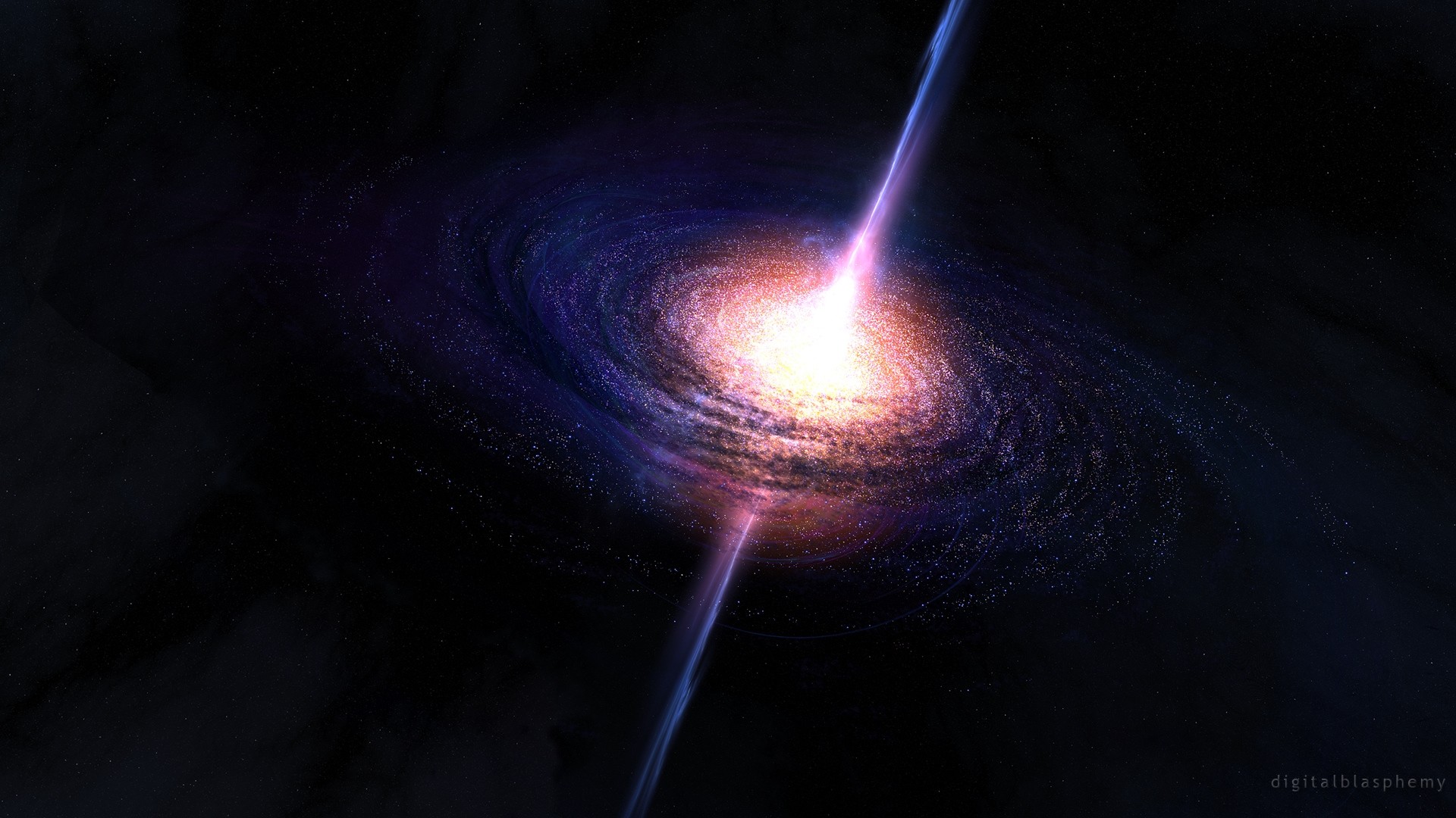 Quasar, Buco nero, Galassia, Getto relativistico, Viola, Full HD 1080p, sfondo desktop