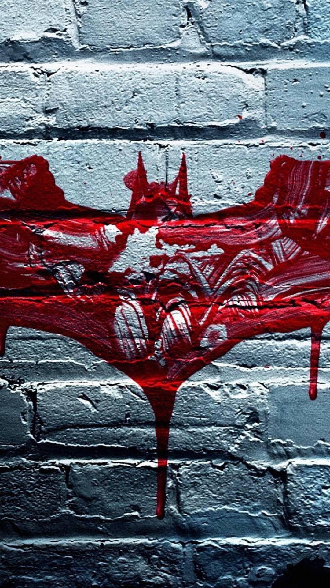 Logo di Batman, Graffiti, Muro di mattoni, Rosso, Full HD, sfondo verticale per cellulare