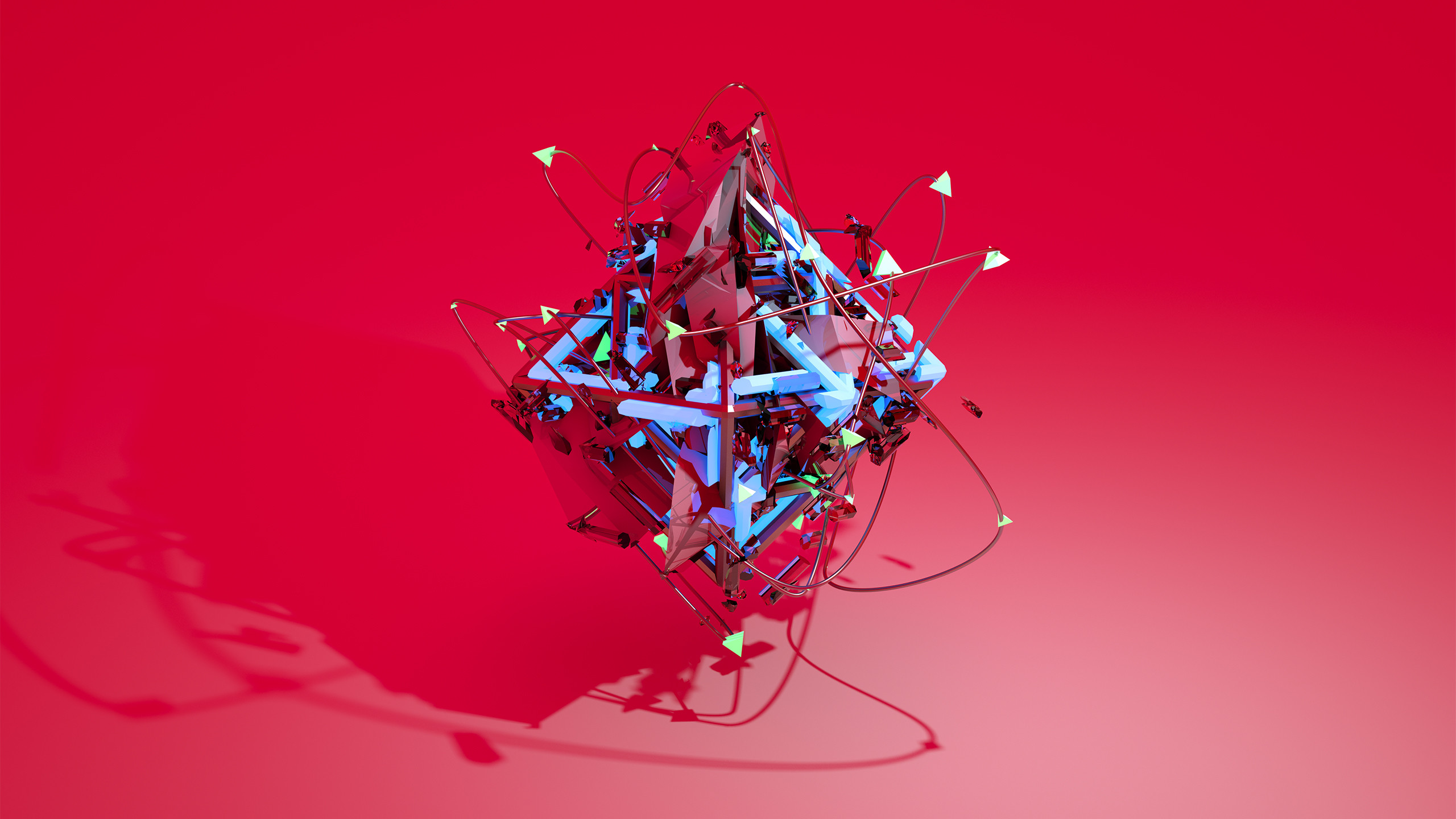 Astratto, Sfondo rosso, Cavi, Geometrico, 2K, wallpaper per PC