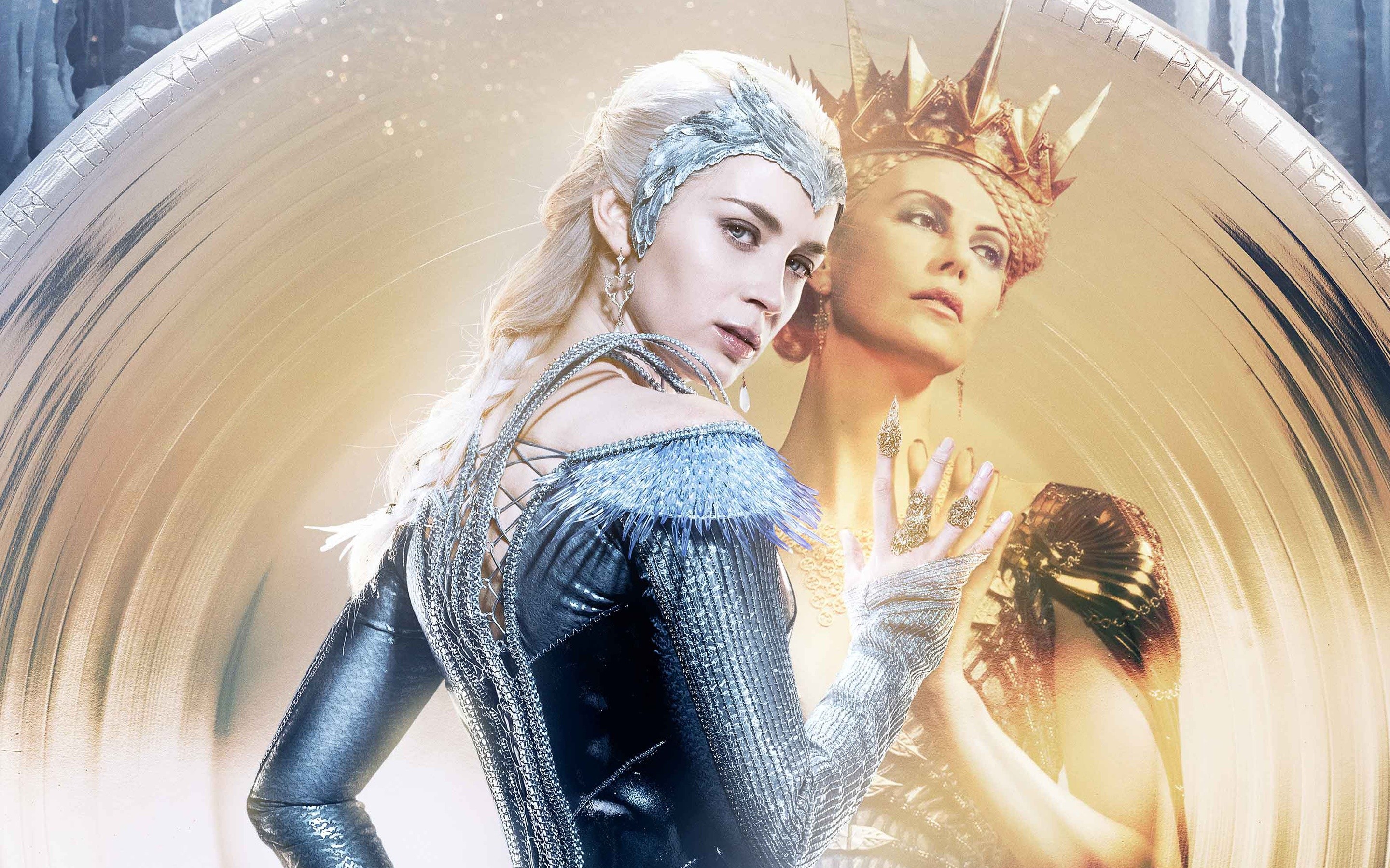 Freya, Ravenna, Emily Blunt, Charlize Theron, Il cacciatore e la regina di ghiaccio, Corona, sfondo 2K