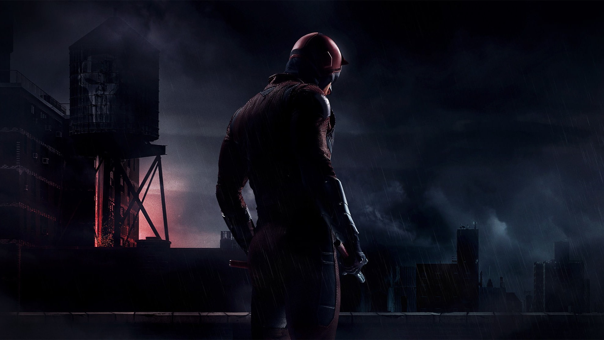 Daredevil, Tetto, Notte, Città, Pioggia, Full HD, sfondo desktop