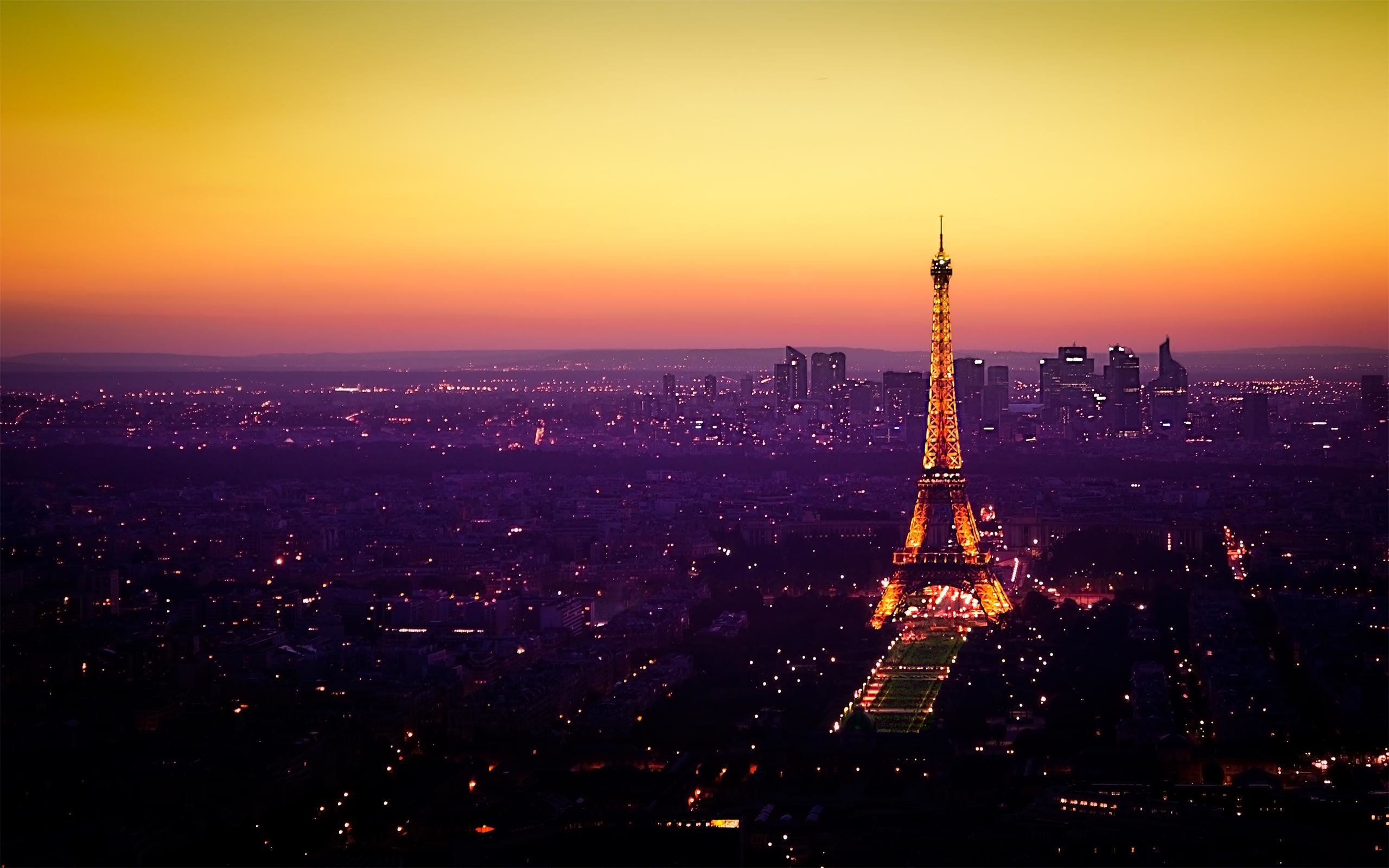Torre Eiffel, Parigi, Tramonto, Luci della città, Panorama, 2K, sfondo Windows 11