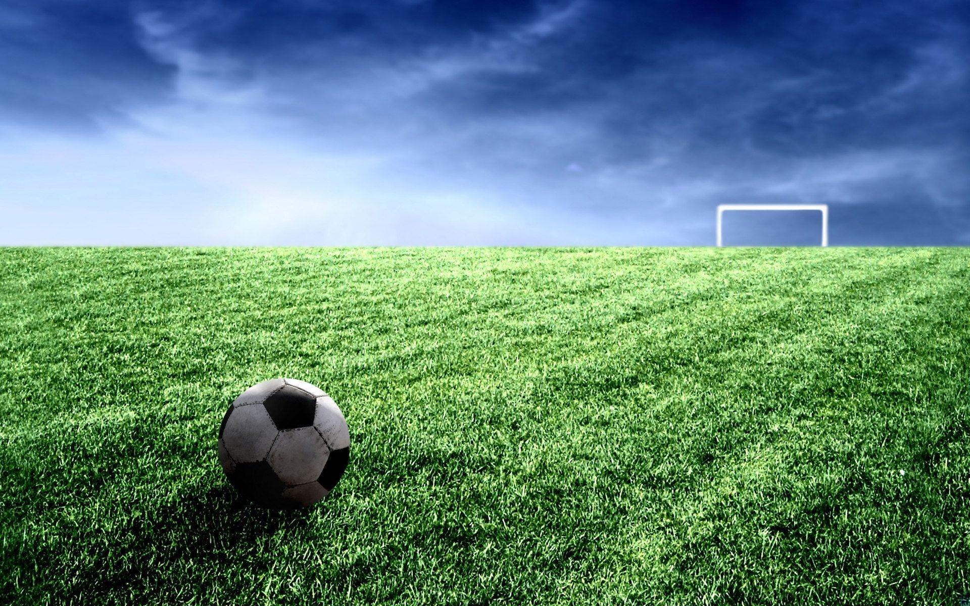 Campo da calcio, Pallone, Porta, Cielo, Full HD, wallpaper per PC