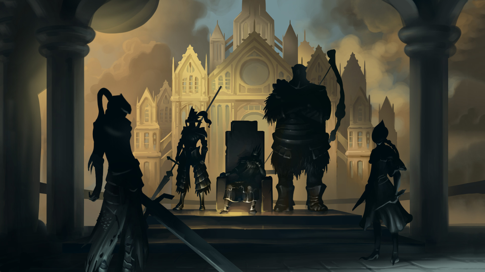 Quattro Cavalieri di Gwyn, Artorias, Ornstein, Ciaran, Gough, Dark Souls, sfondo desktop Full HD