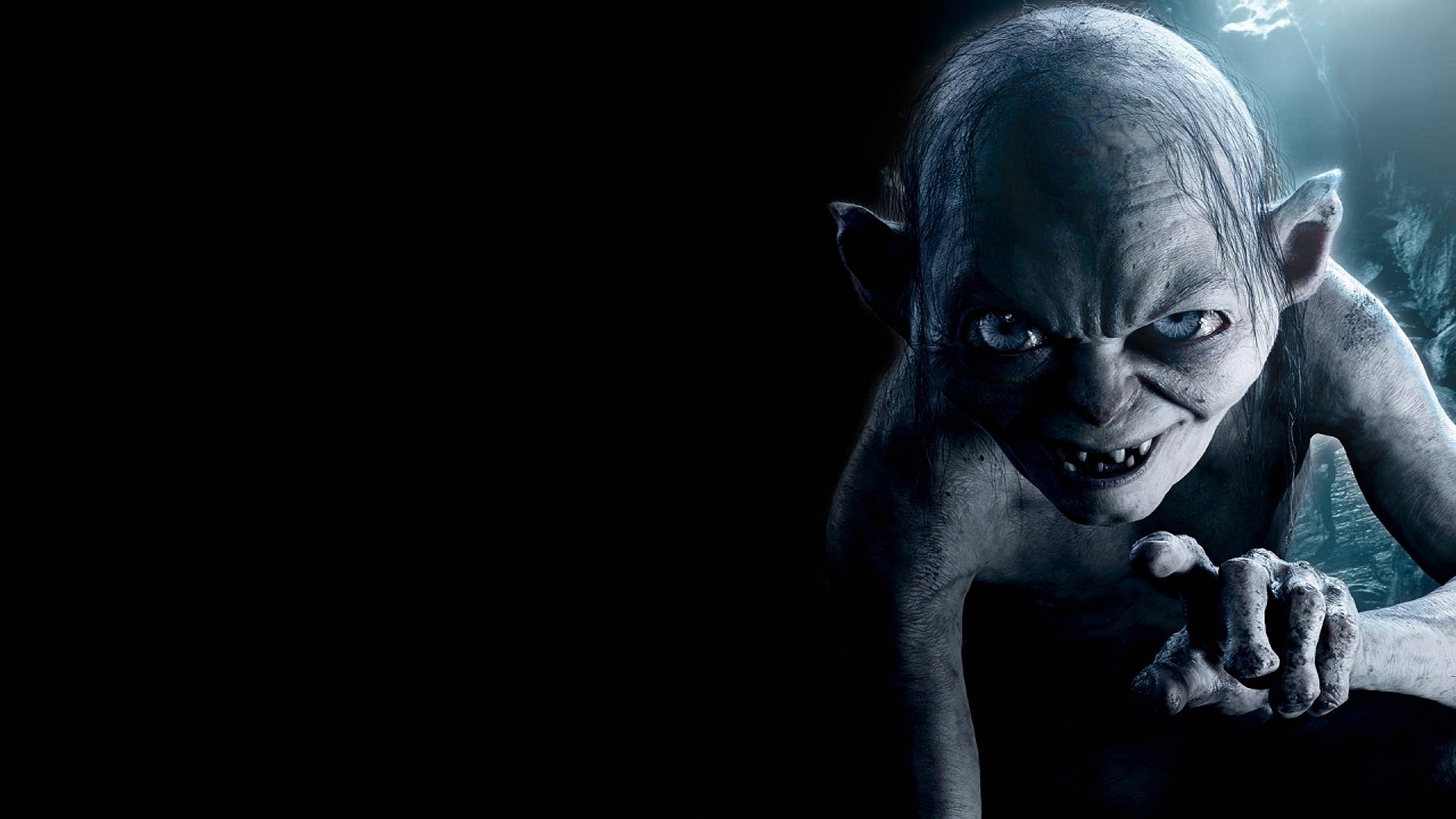 Gollum, Il Signore degli Anelli, Sfondo nero, 16:9 Full HD, wallpaper widescreen