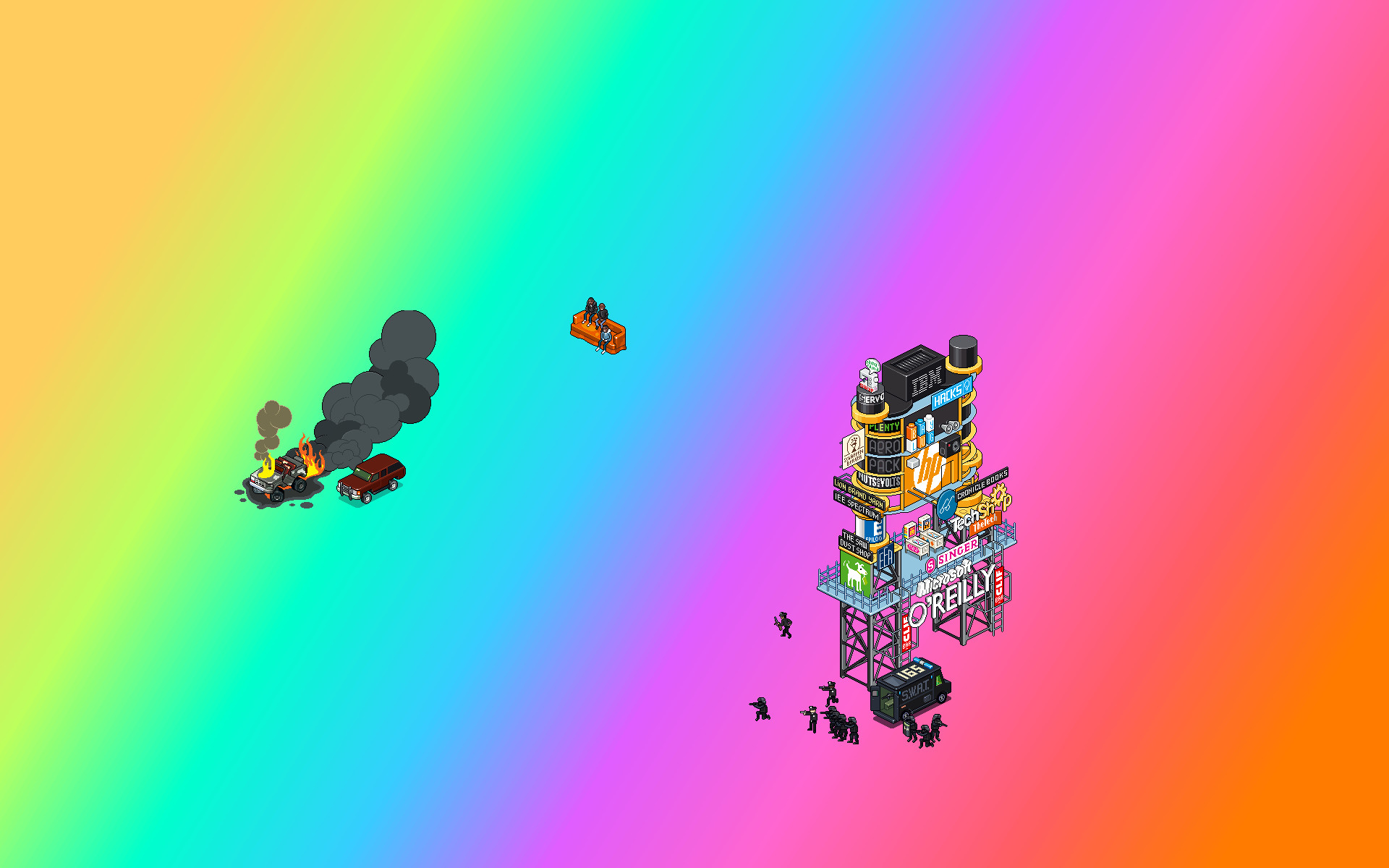 Pixel art, Isometrica, Arcobaleno, Torre, 16:10 Full HD, sfondo widescreen