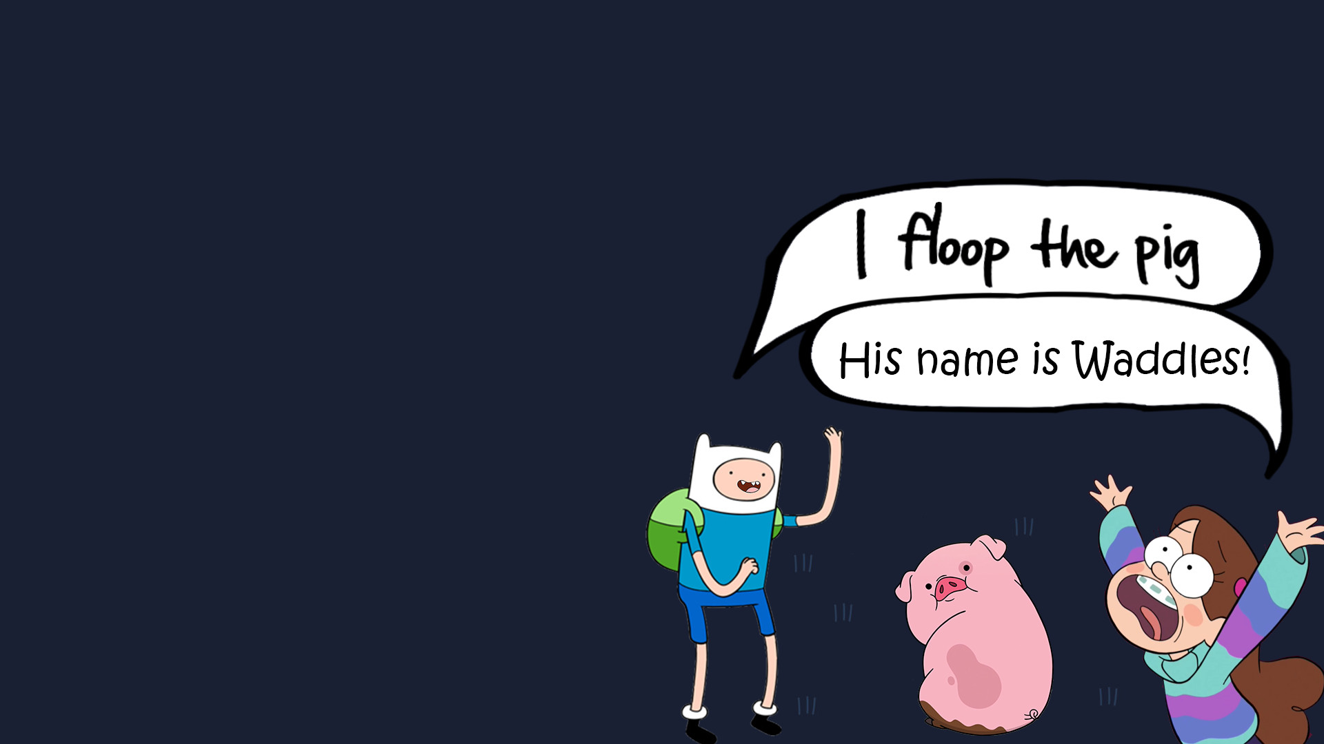 Gravity Falls, Mabel Pines, Waddles, Finn, Adventure Time, Crossover, sfondo per portatile