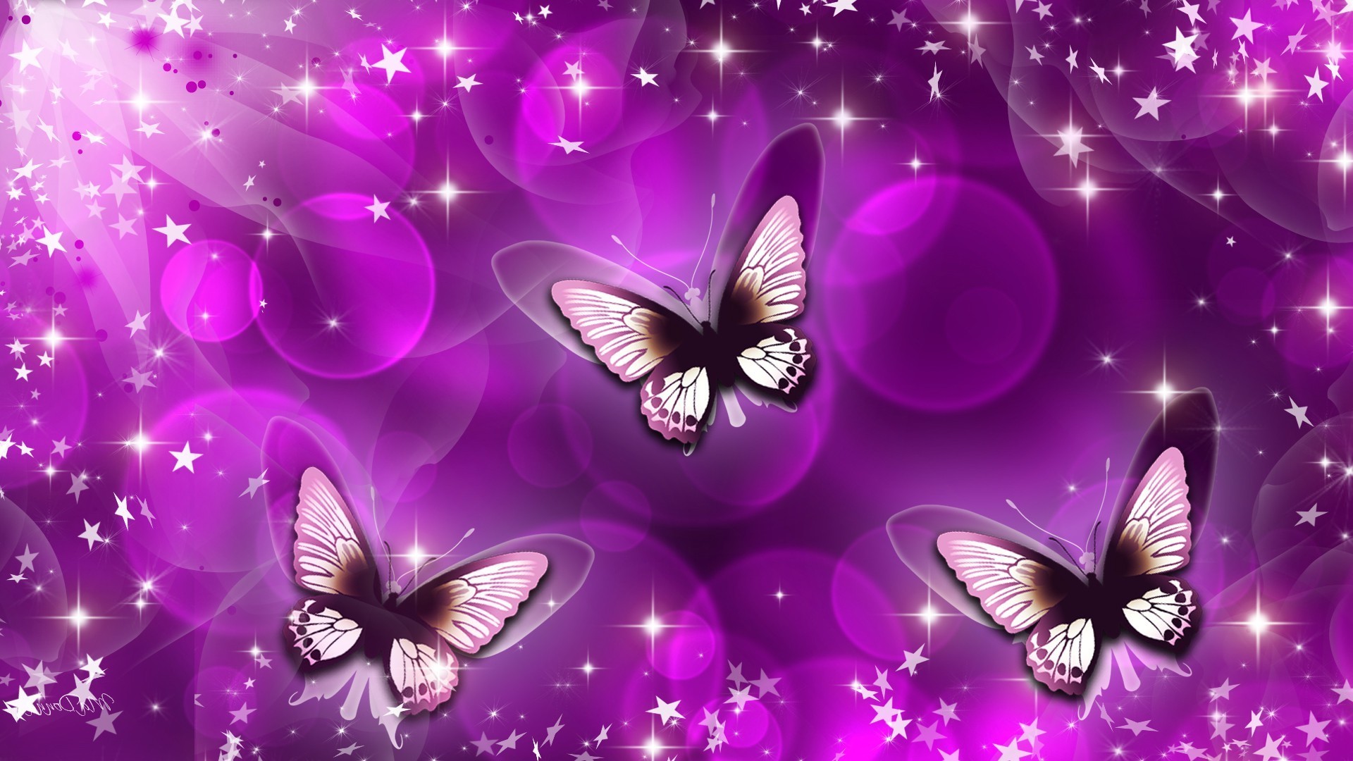 Farfalle, Viola, Stelle, Arte digitale, Full HD, sfondo desktop