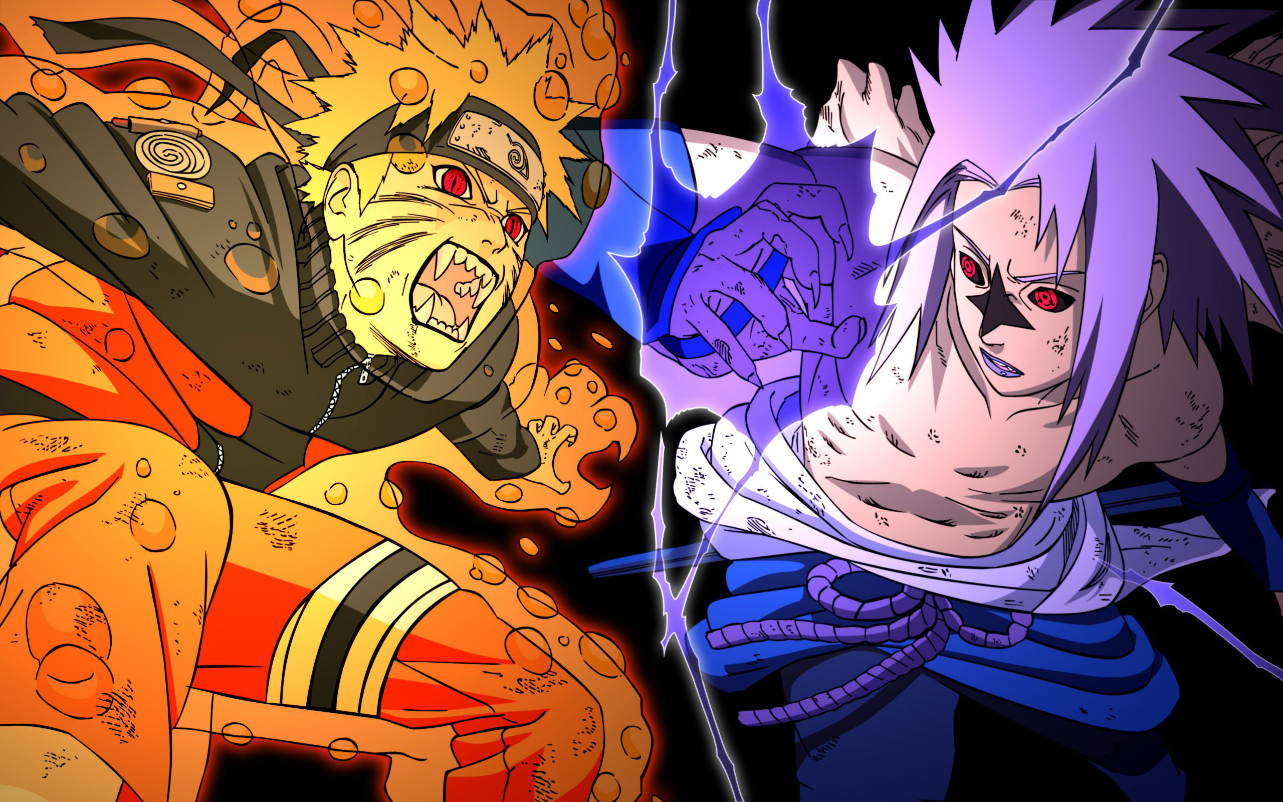 Naruto Uzumaki, Sasuke Uchiha, Kyubi, Segno maledetto, 16:10 2K, wallpaper widescreen