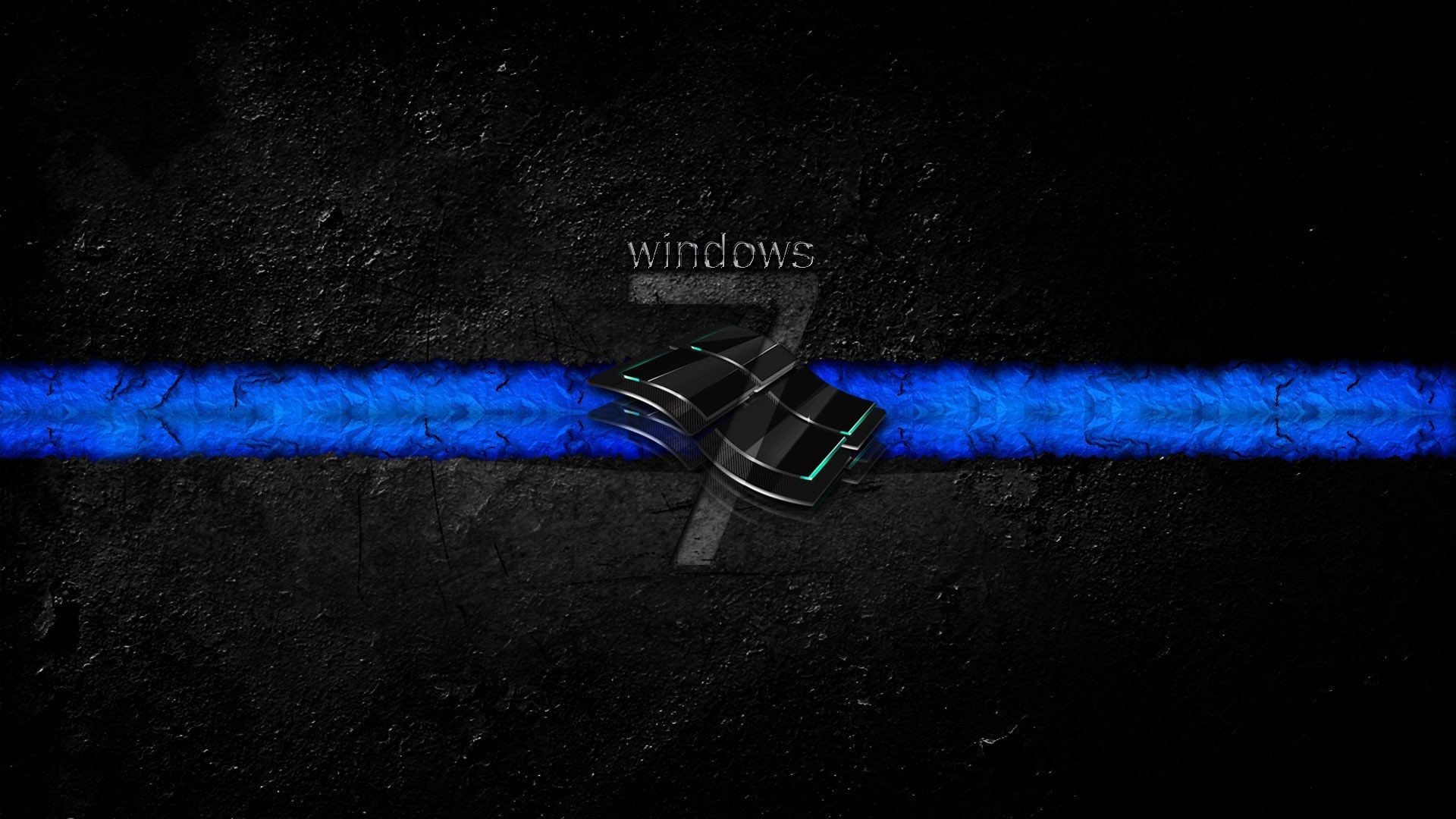 Windows 7, Logo Windows, Microsoft, Striscia blu, Sfondo nero, Full HD, wallpaper per computer